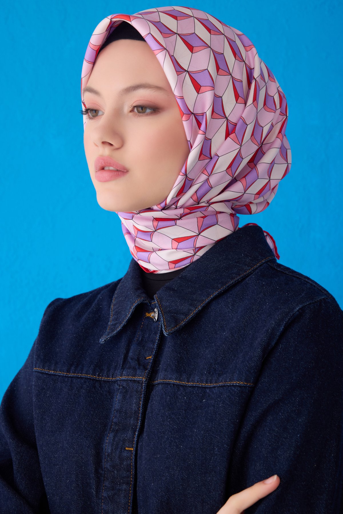 Belli Twill İpek Eşarp 4112D - Pudra-Mor-53