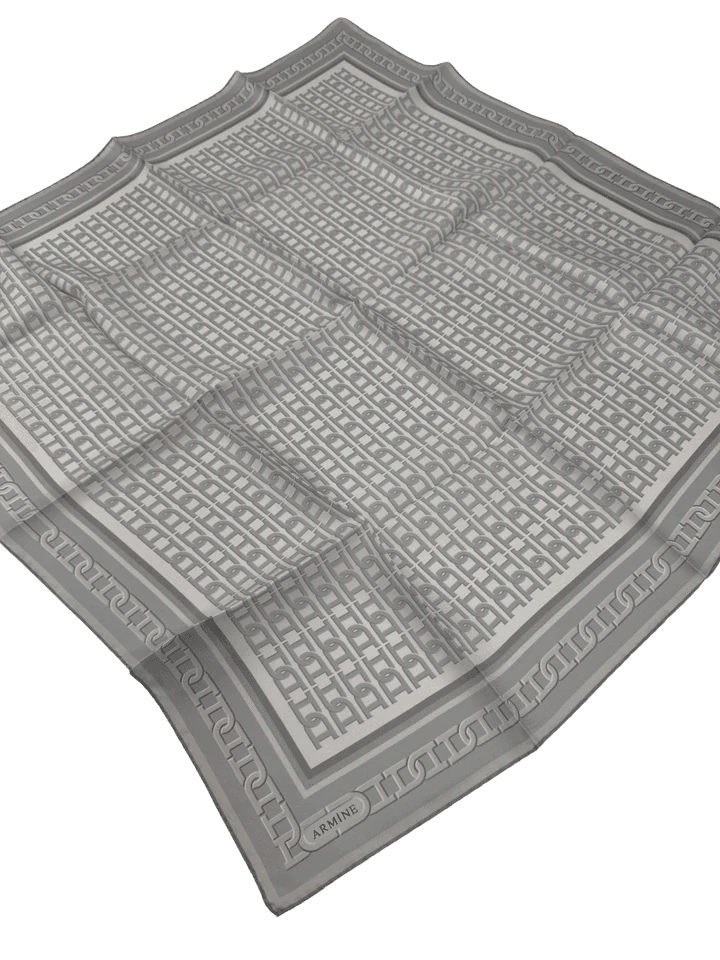 Armine Nostalji Serisi Twill İpek Eşarp 9301D - Gri - Krem