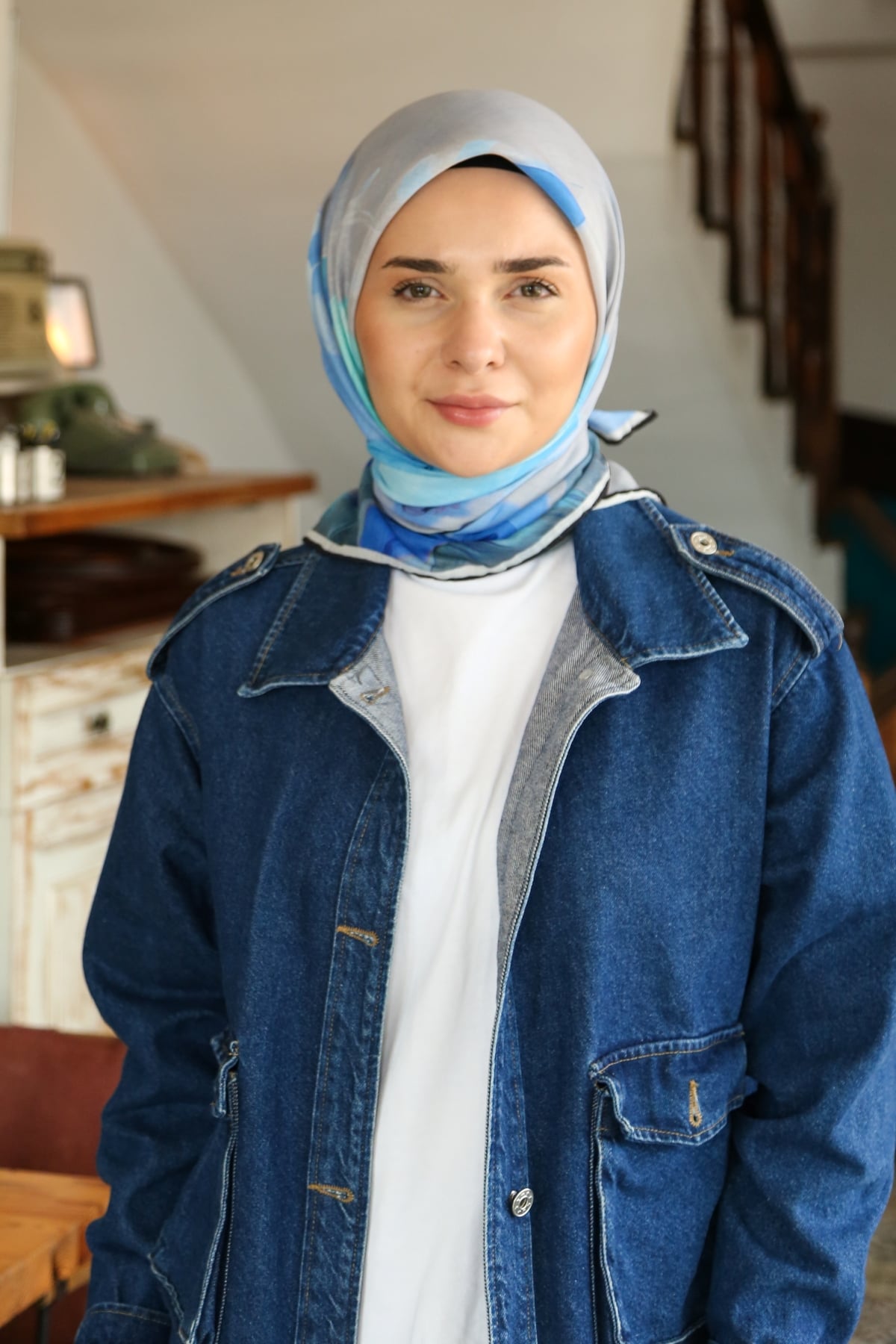 Tesettürnağme Soft Pamuk Eşarp TN2007 - İndigo-Gri-09