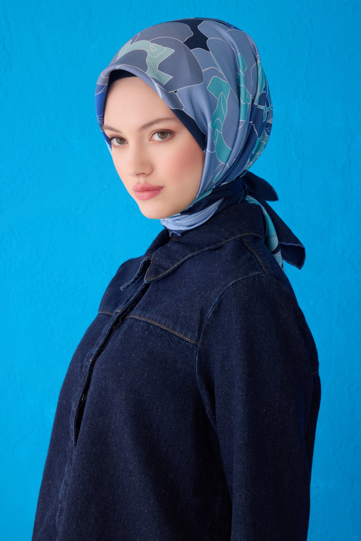 Belli Twill İpek Eşarp 4127D - BEBE MAVİSİ-ÇOK RENKLİ
