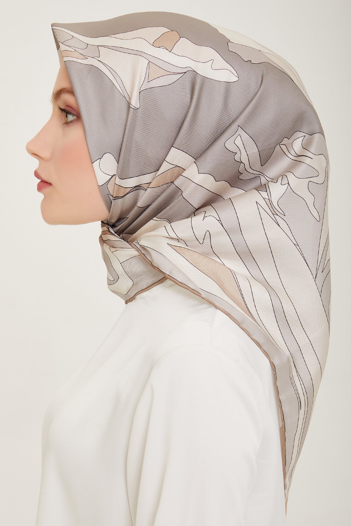 Belli Twill İpek Eşarp 4017D - Nohut Beji-Gri-05