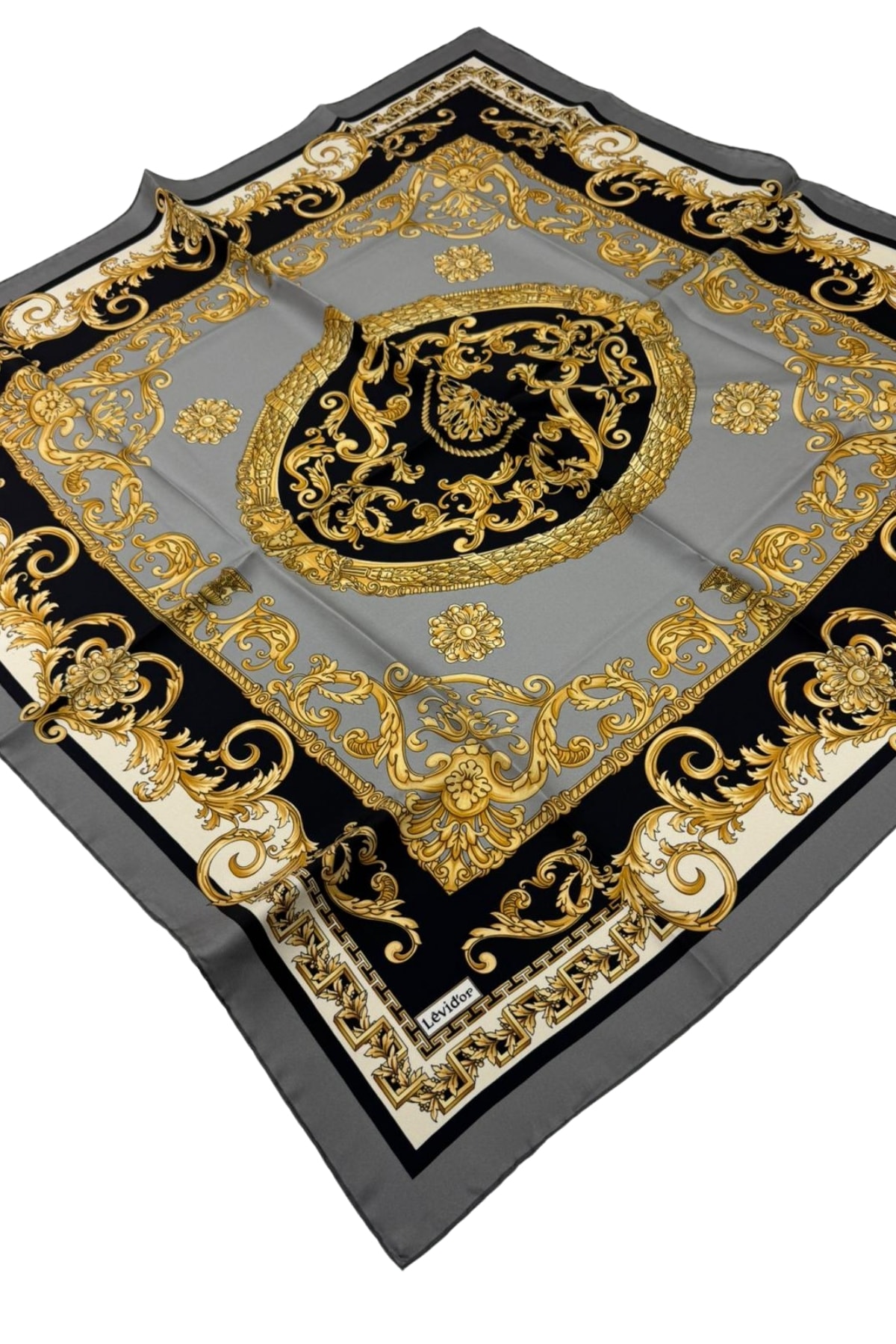 Levidor Twill İpek Eşarp LD1108 - 04-Gri-Gold