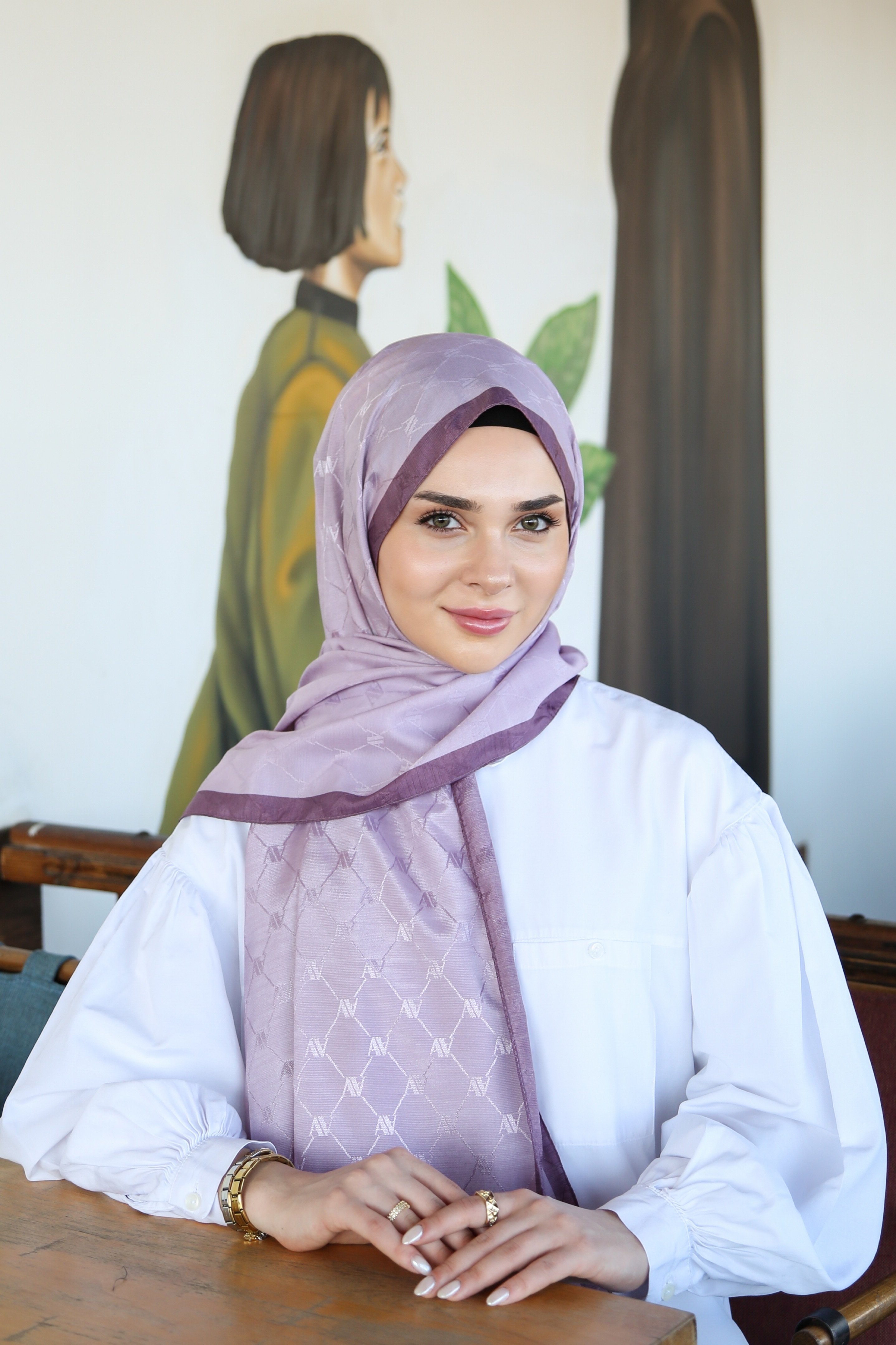 Armine Trend Monogram Şal 2 - Pudra-128
