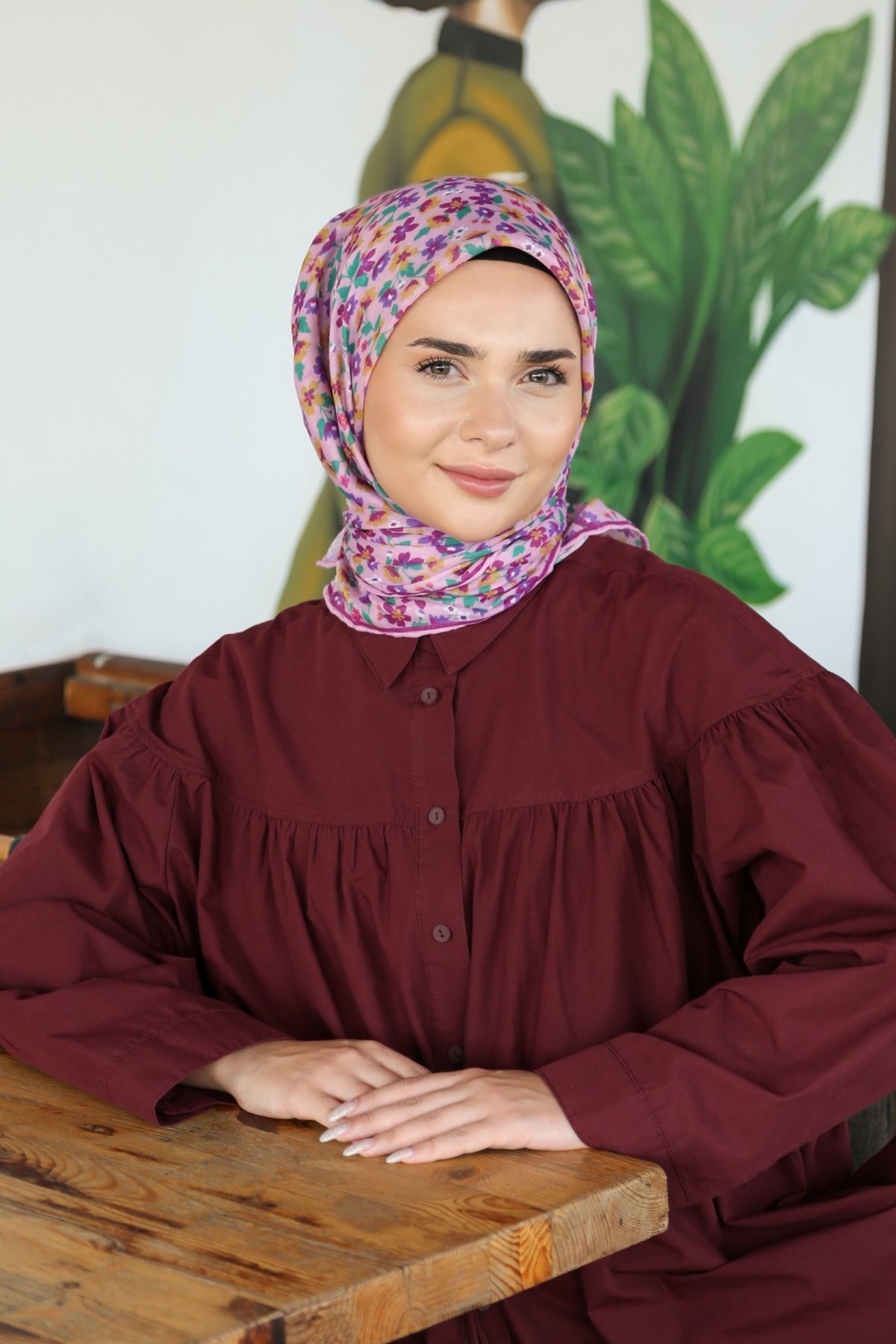 Tesettürnağme Soft Pamuk Eşarp TN2008 - Lila-Yeşil-Hardal-10