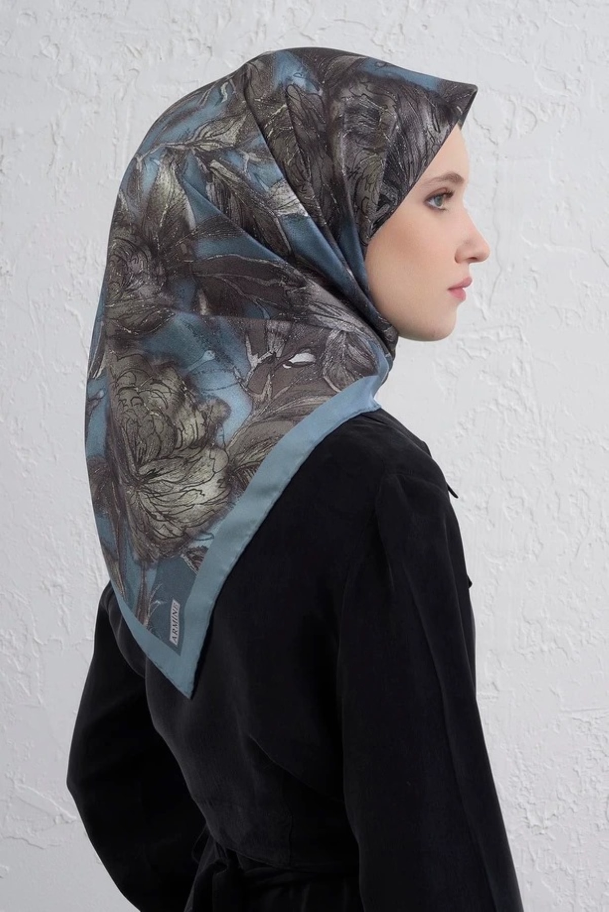 Armine Sura İpek Eşarp 9409DS - 37-Bebe Mavisi-Antrasit