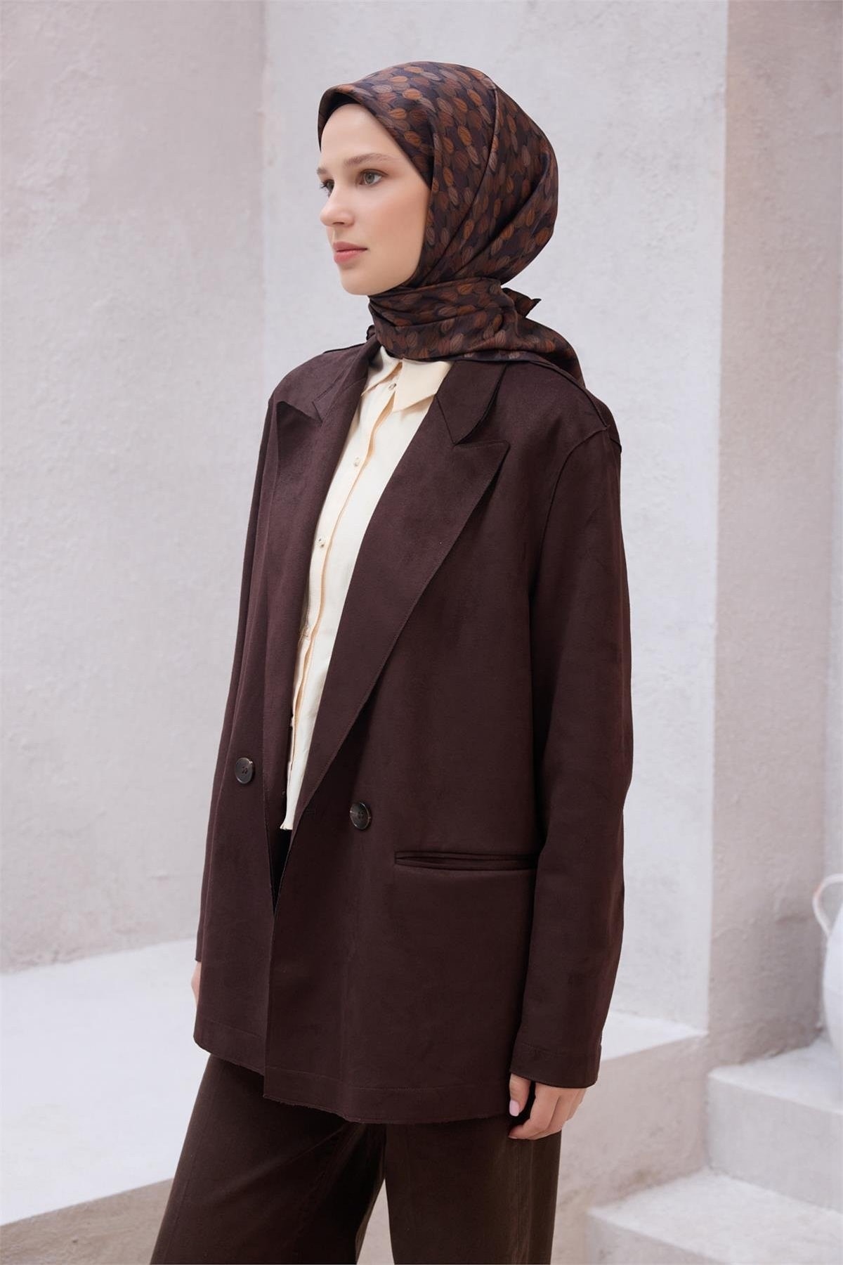 Belli Twill İpek Eşarp 4204D - 58-Acı Kahve