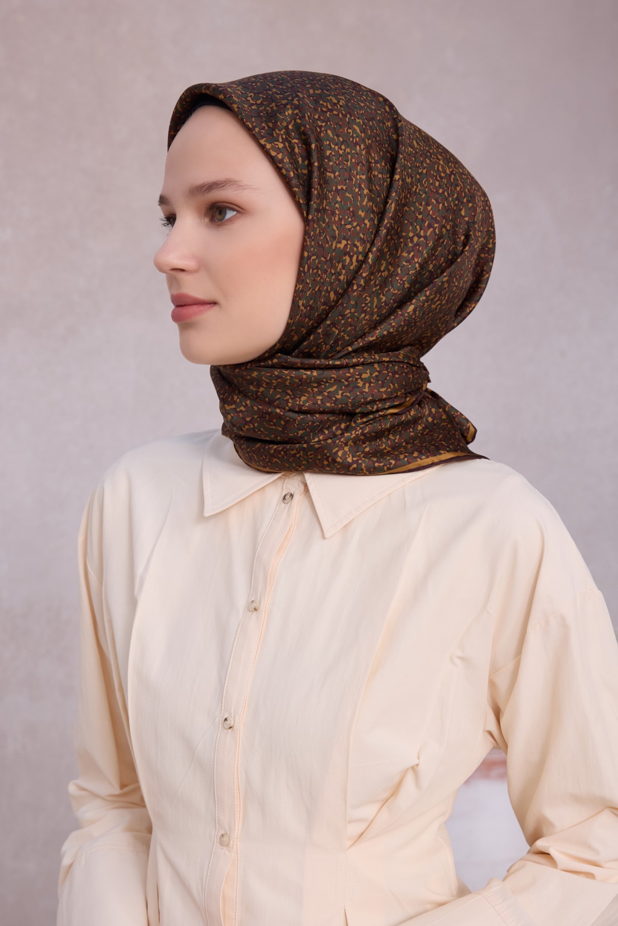 Belli Twill İpek Eşarp 4208D - 05-Haki-Taba