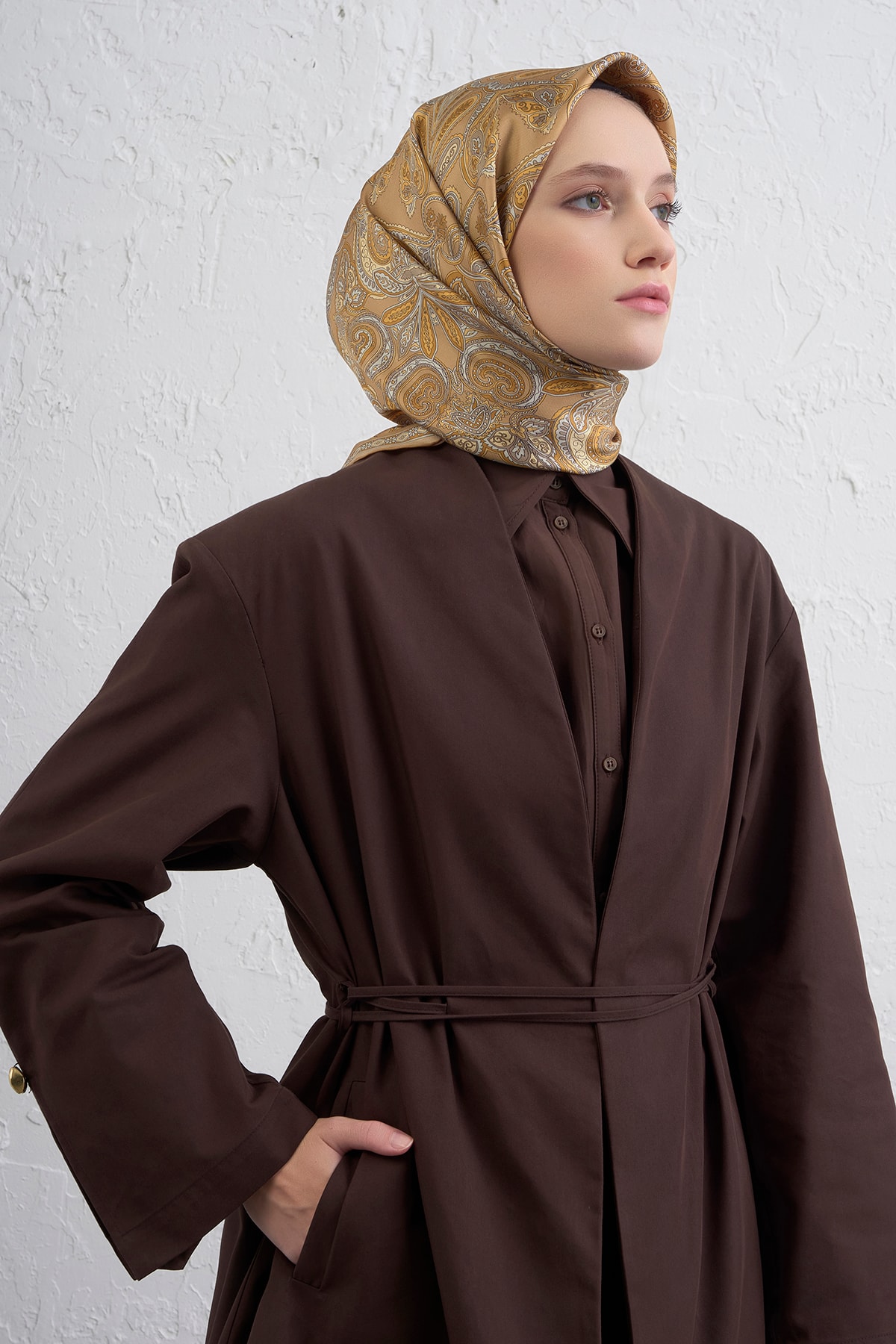 Armine Sura İpek Eşarp 9421DS - 05-Sütlü Kahve
