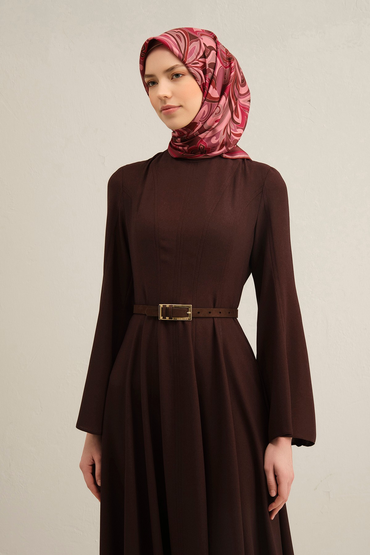 Armine Sura İpek Eşarp 9323DS - Pudra-Acı Kahve-83