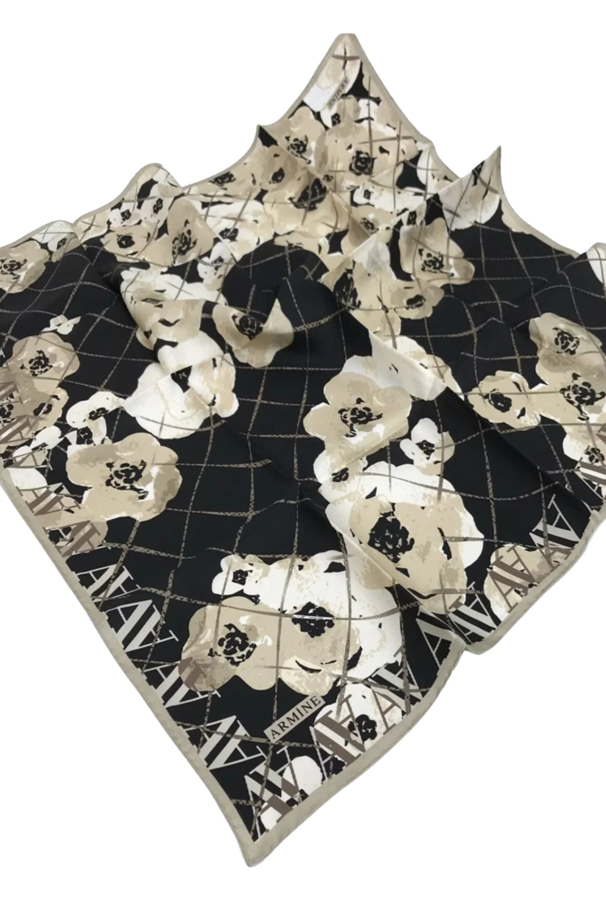 Armine Nostalji Serisi Twill İpek Eşarp 8144DS-04 - 13-Siyah-Krem
