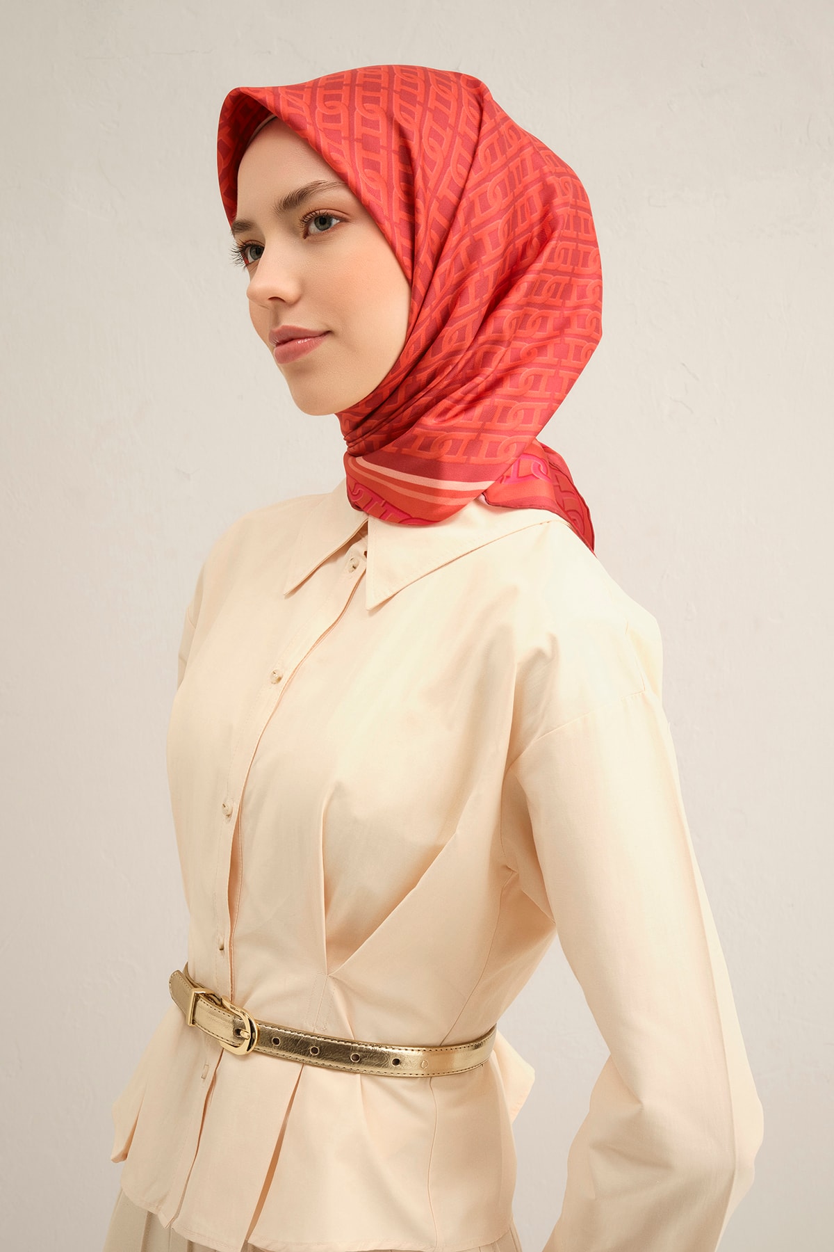 Armine Twill İpek Eşarp 9301D - Nar çiçeği - Turuncu