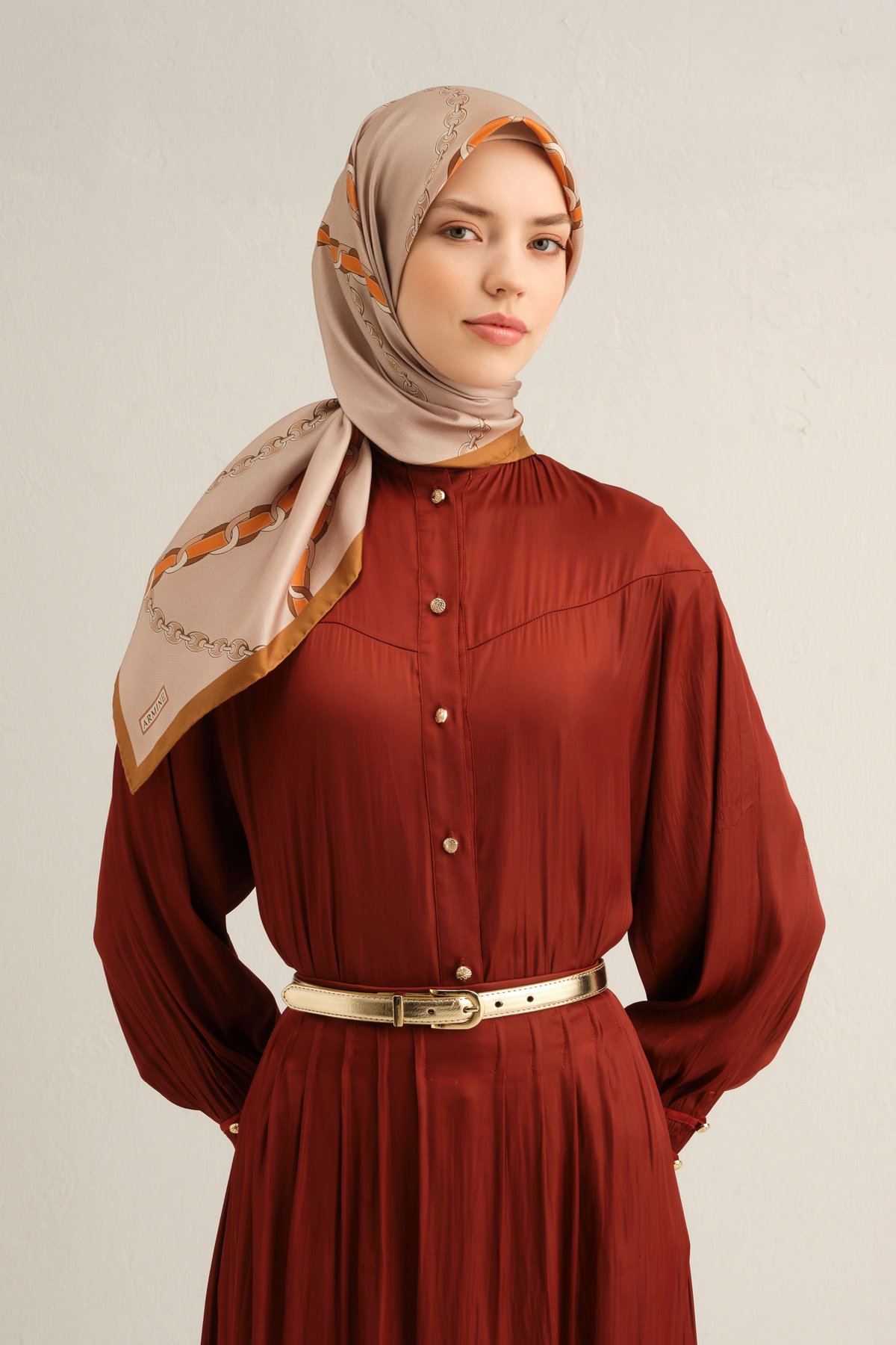 Armine Sura İpek Eşarp 9346DS - Vizon-Gold-38