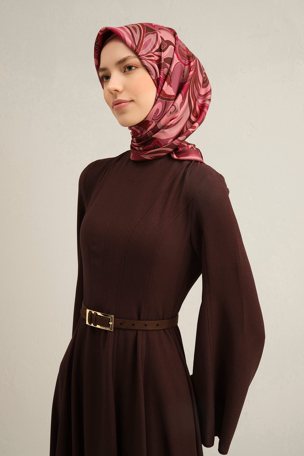 Armine Sura İpek Eşarp 9323DS - Pudra-Acı Kahve-83