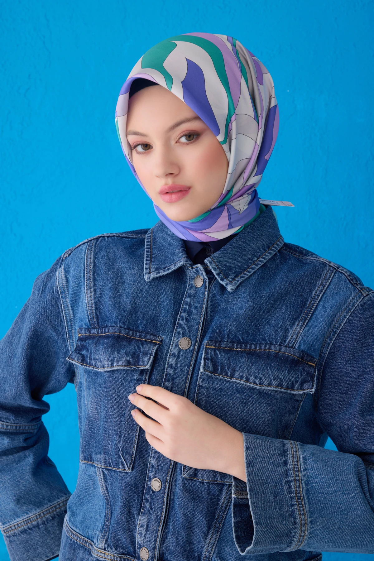 Belli Twill İpek Eşarp 4108D - Mor-Yeşil-Lila-83