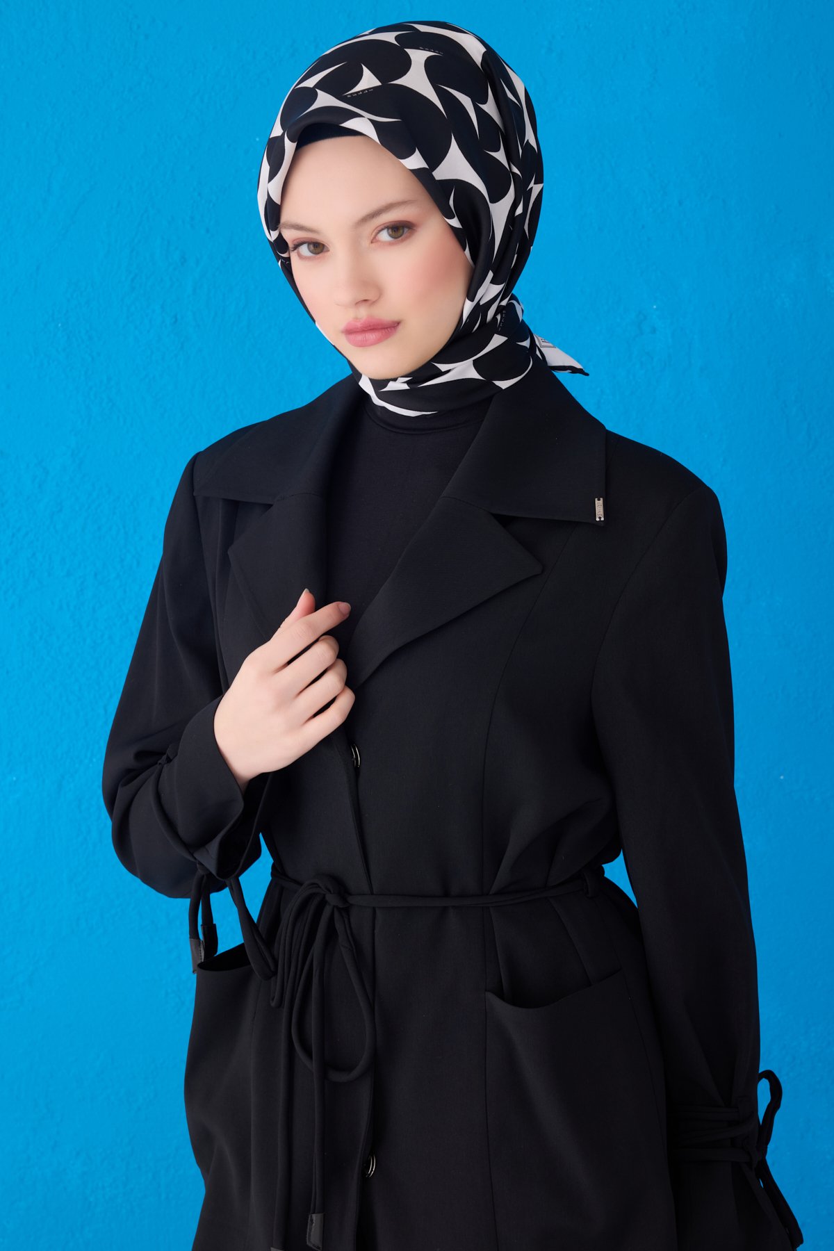 Belli Twill İpek Eşarp 4117D - Siyah-Beyaz-80