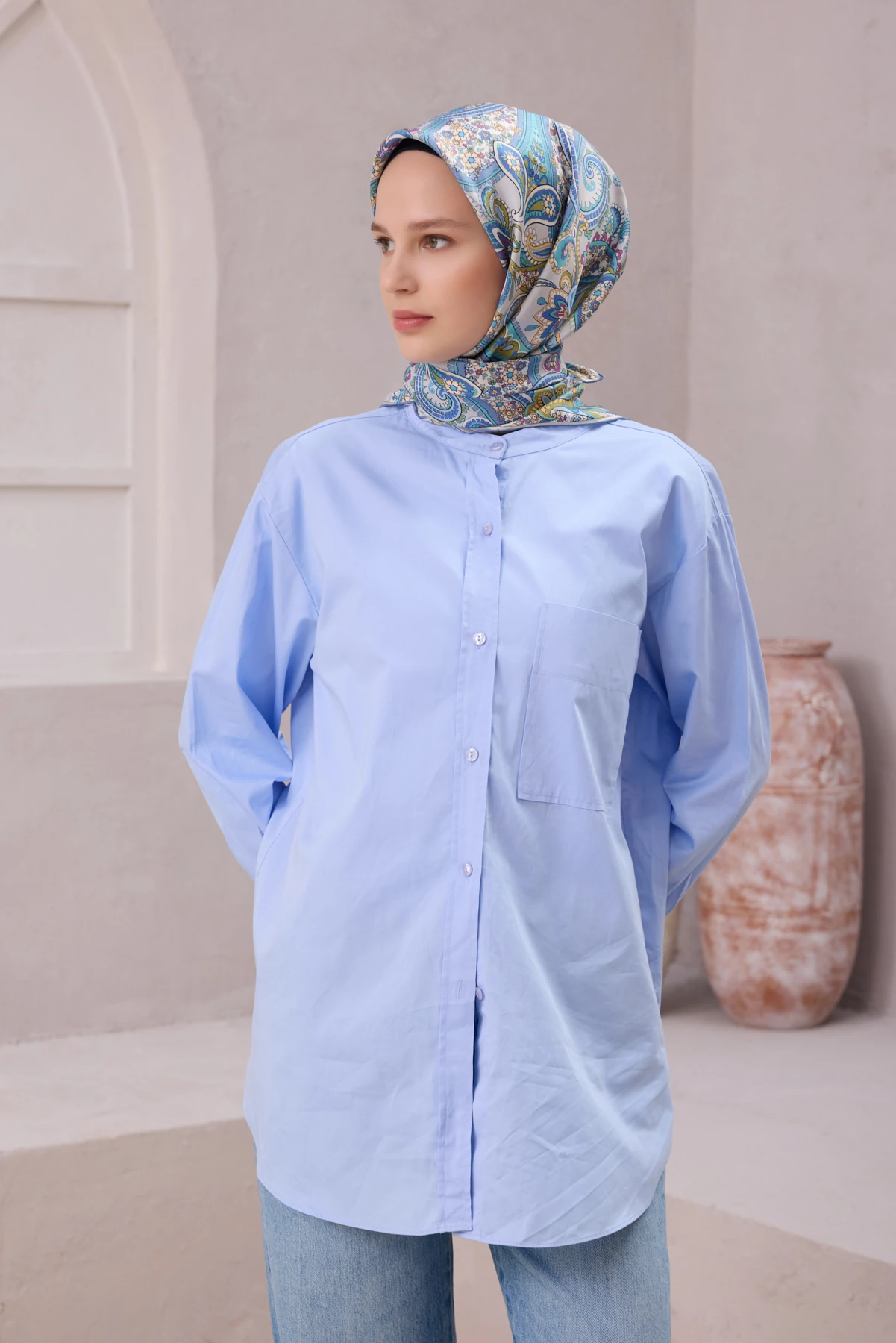 Belli Twill İpek Eşarp 4202D - 32-Mavi-Yeşil