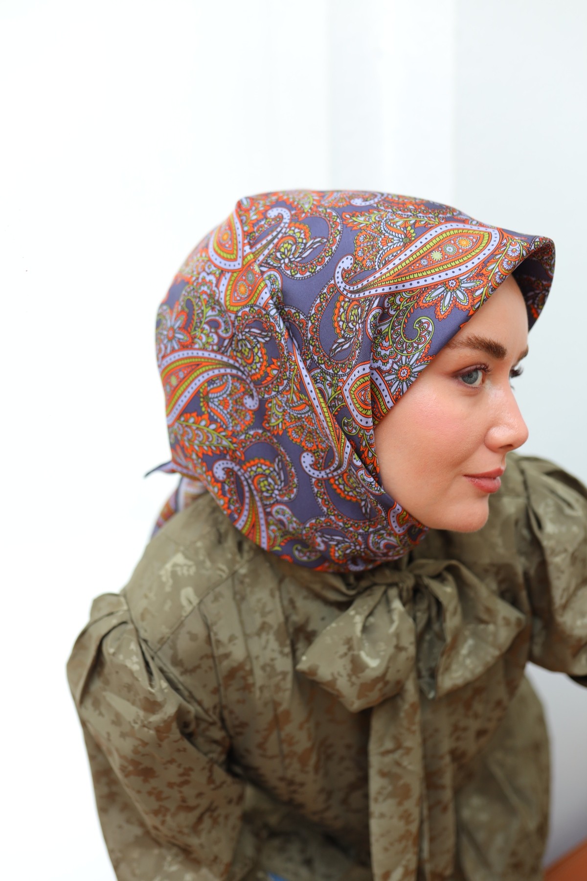 Silk Home İpek Twill Eşarp 11455 - MOR-TURUNCU