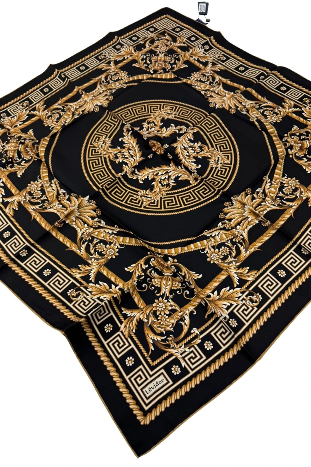 Levidor Twill İpek Eşarp LD1139 - 04-Siyah-Gold