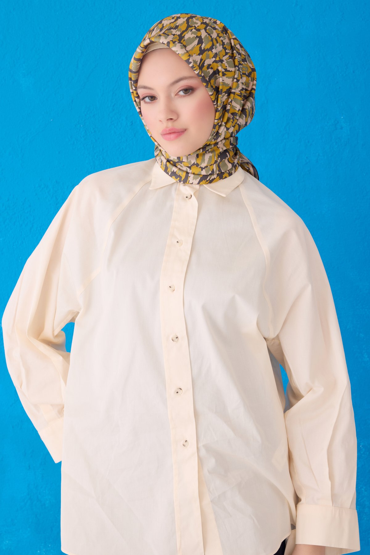 Belli Twill İpek Eşarp 4103D - Sarı-Yeşil-Bej-09