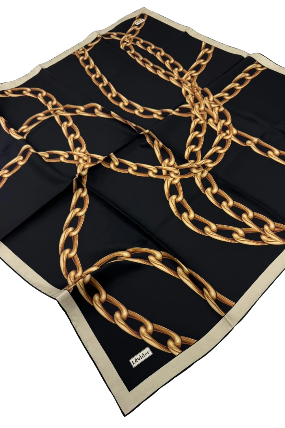 Levidor Twill İpek Eşarp LD1130 - 06-Siyah-Krem-Gold