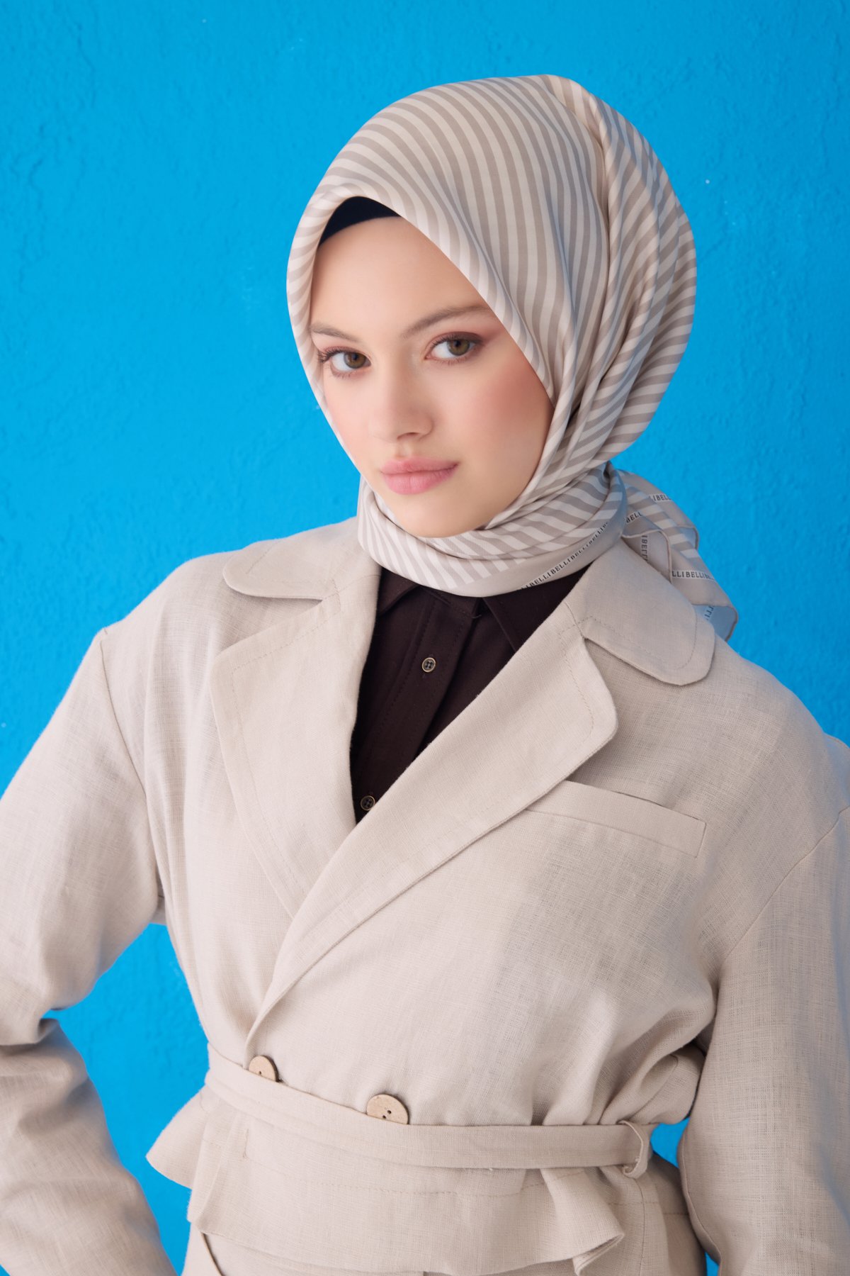 Belli Twill İpek Eşarp 4115D - Bej-