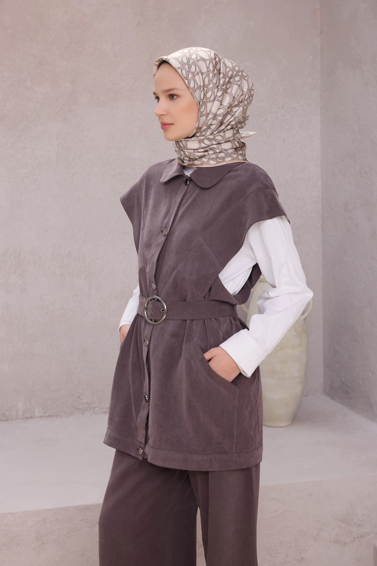 Belli Twill İpek Eşarp 4214D - 87-Açık Vizon