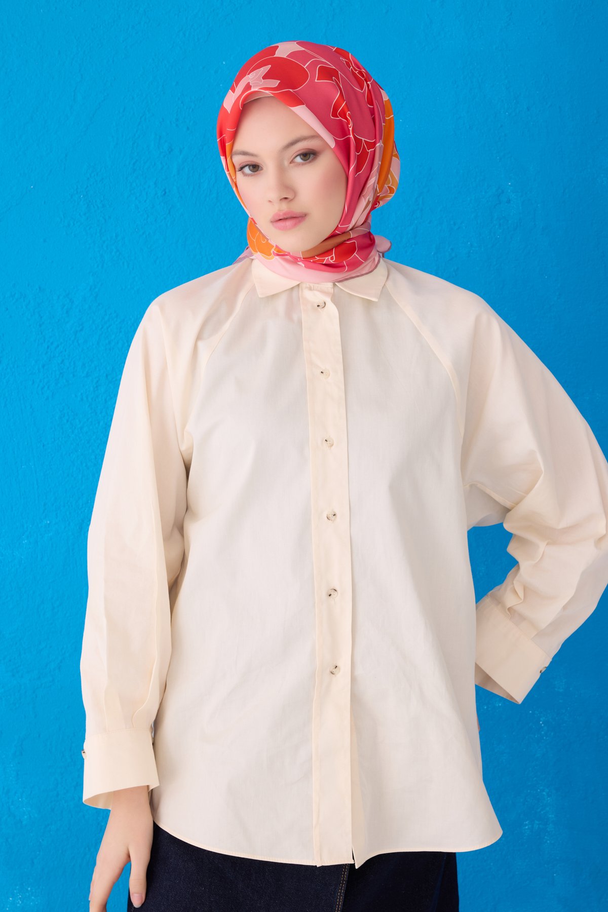 Belli Twill İpek Eşarp 4127D - KREM-PUDRA