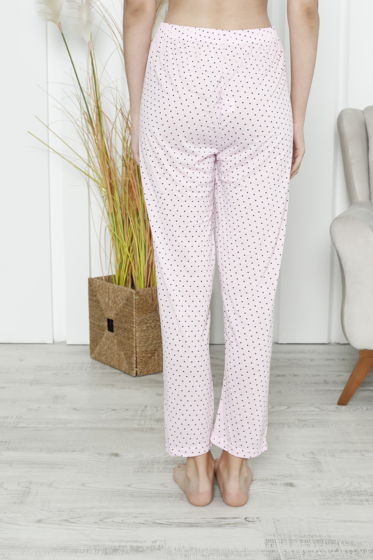 Dreamy Likralı Pamuklu Desenli Kurdelalı Pijama Altı Pantolon - Pembe