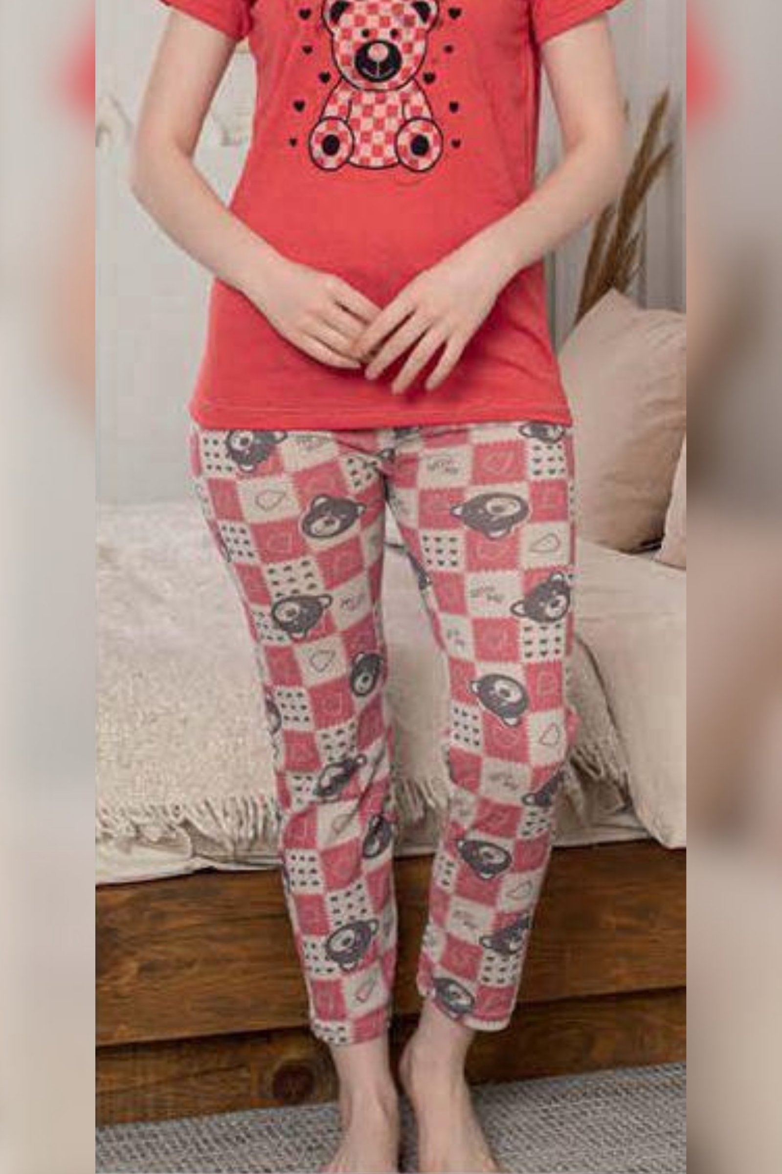 Ecodream Kısa Kollu Desenli Ekonomik Kadın Pijama Takımı