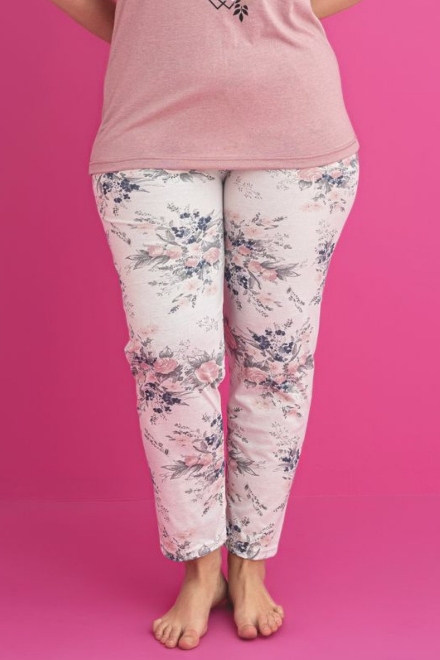 X-Dreamy Büyük Beden Pamuklu Desenli Kısa Kollu Pijama Takımı - Kahverengi