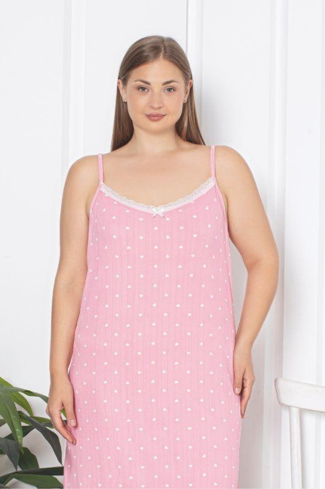 X-Dreamy Büyük Beden Dantelli Desenli Askılı Pegasus Elbise Gecelik - Pembe