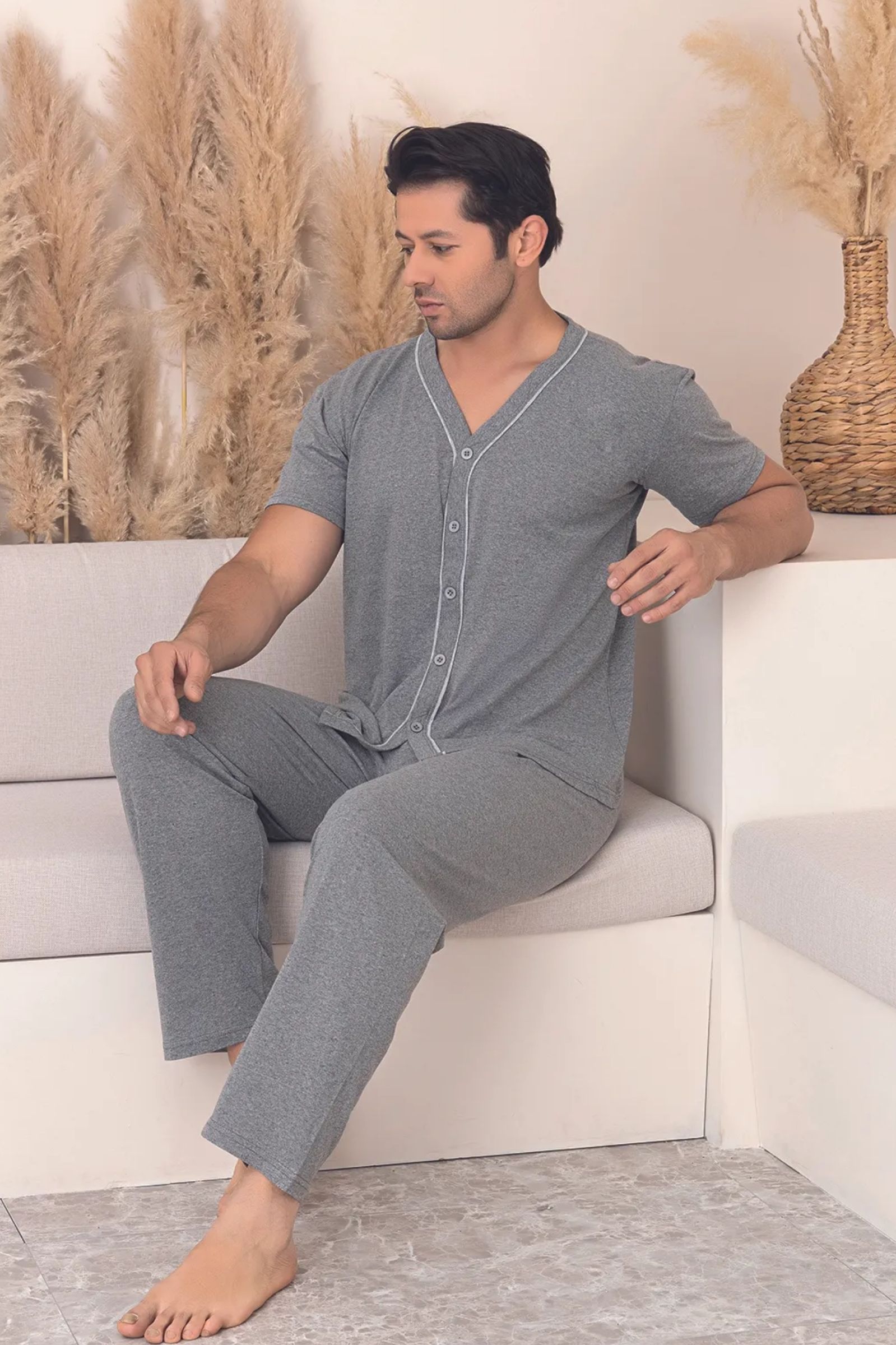 Dreamy Pamuklu Kısa Kollu Düğmeli Erkek Pijama Takımı