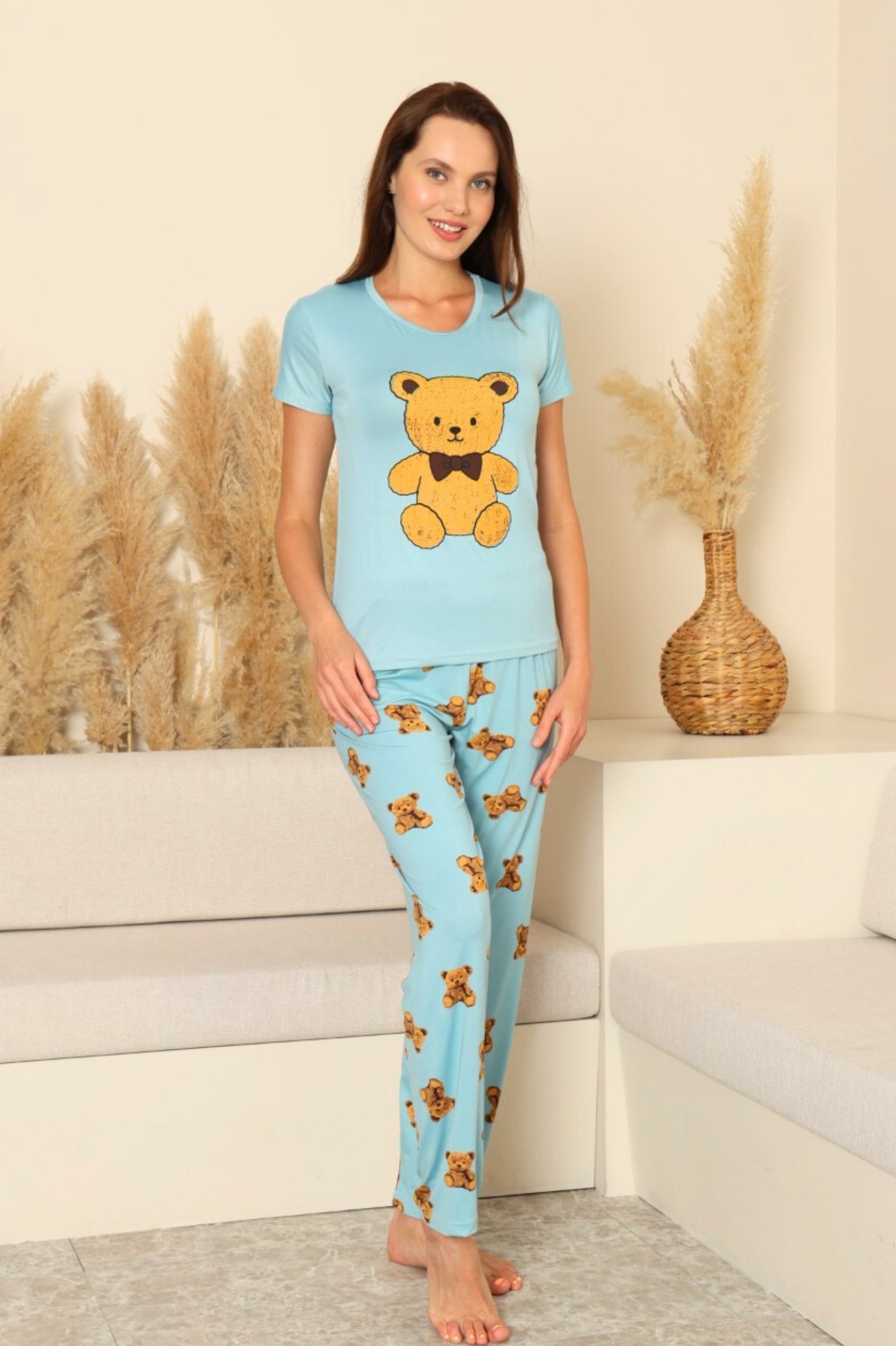 Dreamy Milan Bambu Likralı Desenli Kısa Kollu Pijama Takımı