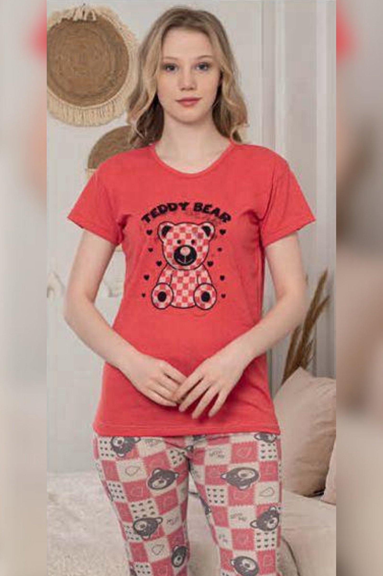 Ecodream Kısa Kollu Desenli Ekonomik Kadın Pijama Takımı