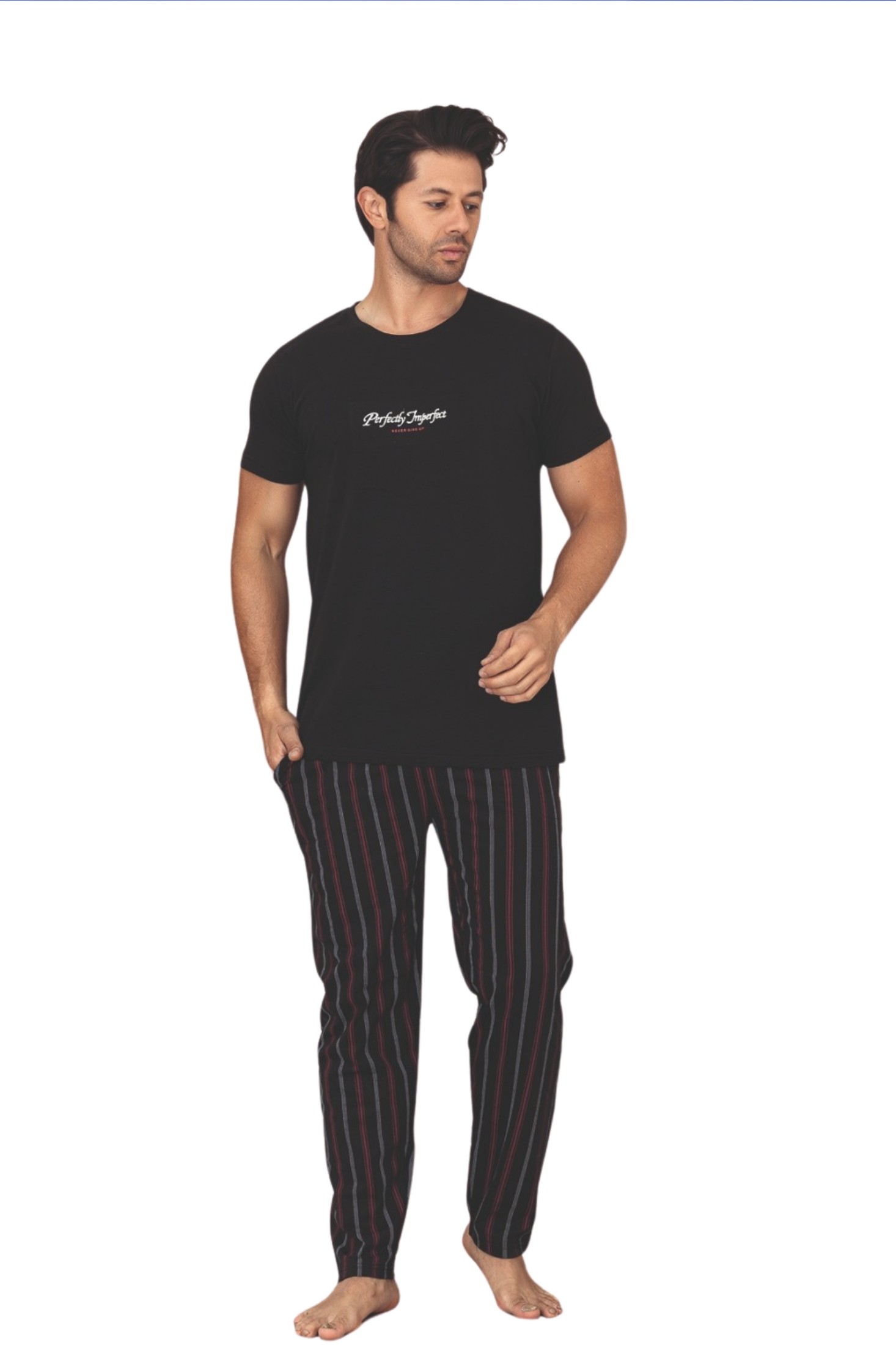 Dreamy Pamuklu Cepli Kısa Kollu Çizgili Erkek Pijama Takımı