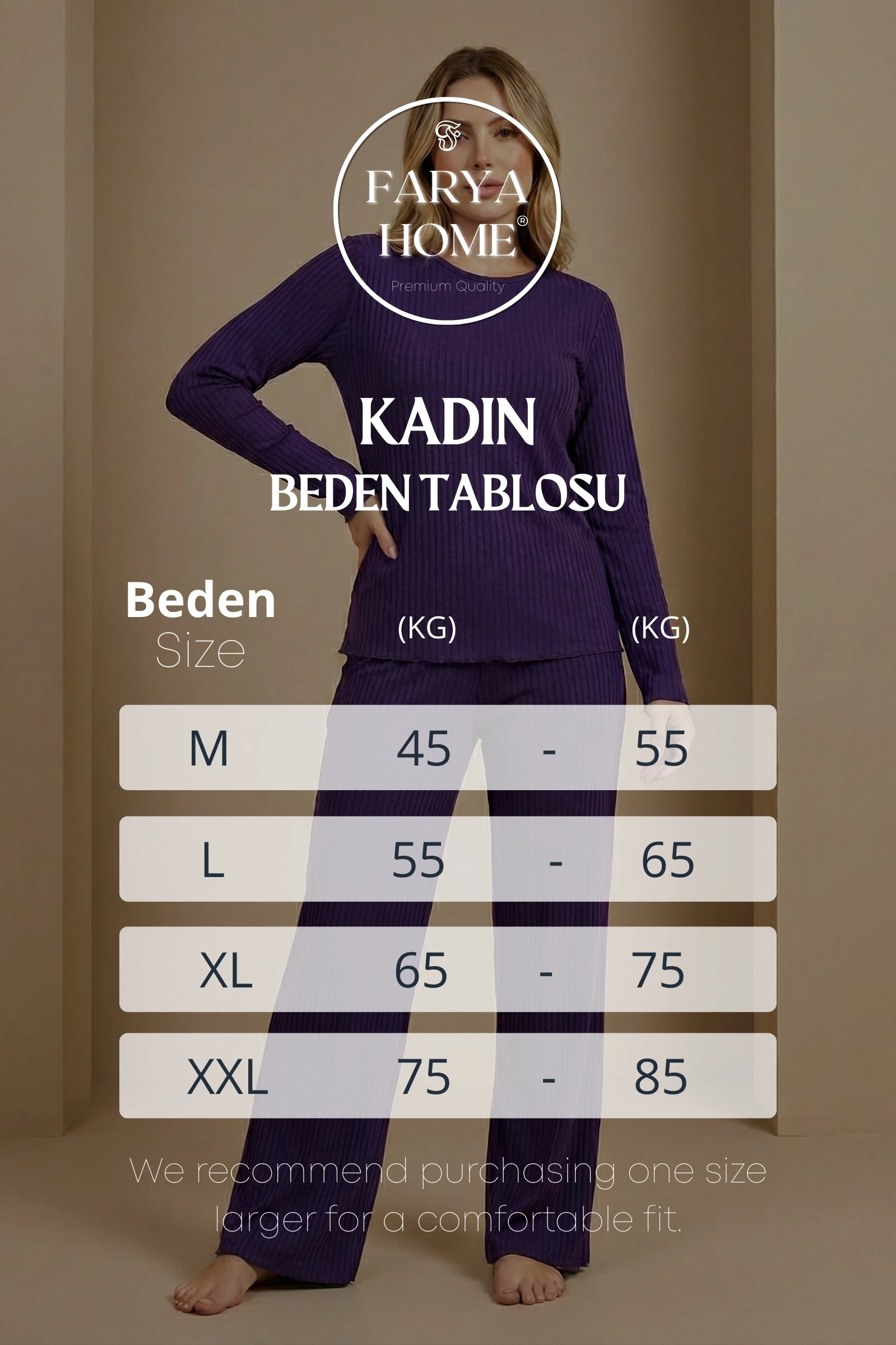 Uzun Kollu Bol Paça Yumuşak Şeritli Örme Kaşkorse Pijama Takımı - Mor