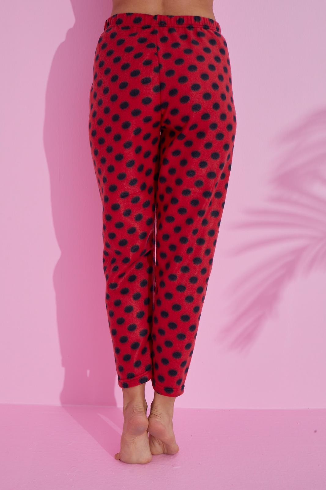 Luxury Soft Welsoft Polar Puantiyeli Kışlık Peluş Pijama Altı Pantolon - Kırmızı