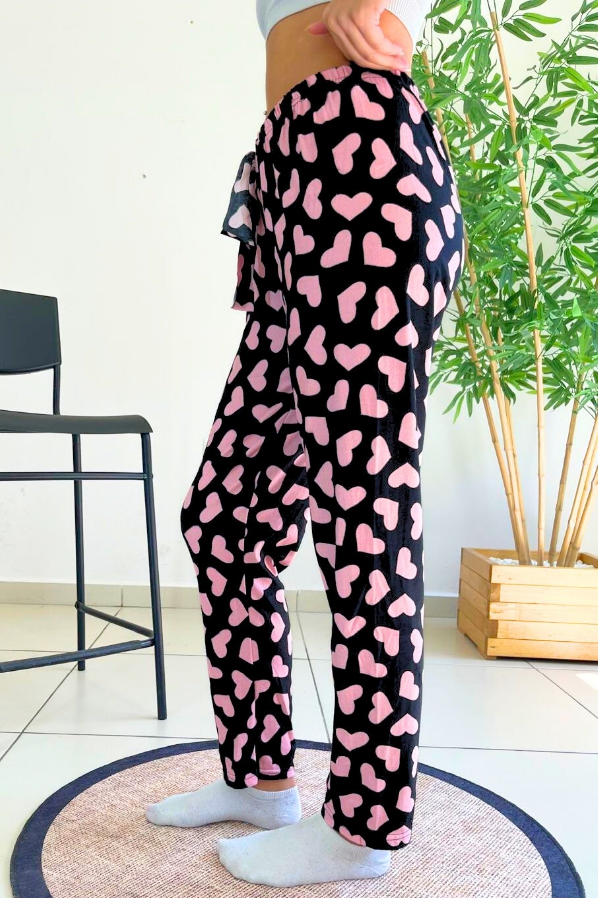 Dreamy Soft Kadife Dokulu Desenli Süet Pijama Altı Pantolon - Pembe