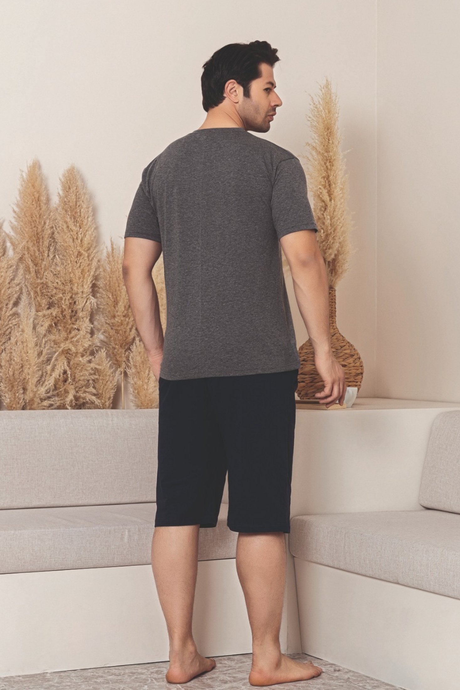 Pamuklu Likralı Cepli Kısa Kollu Şortlu Erkek Pijama Takımı