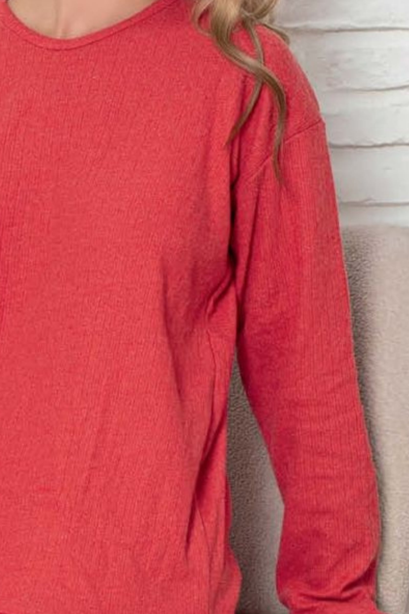 Kalın Kışlık İnterlok Şeritli Uzun Kollu Örme Pijama Takımı - Kırmızı