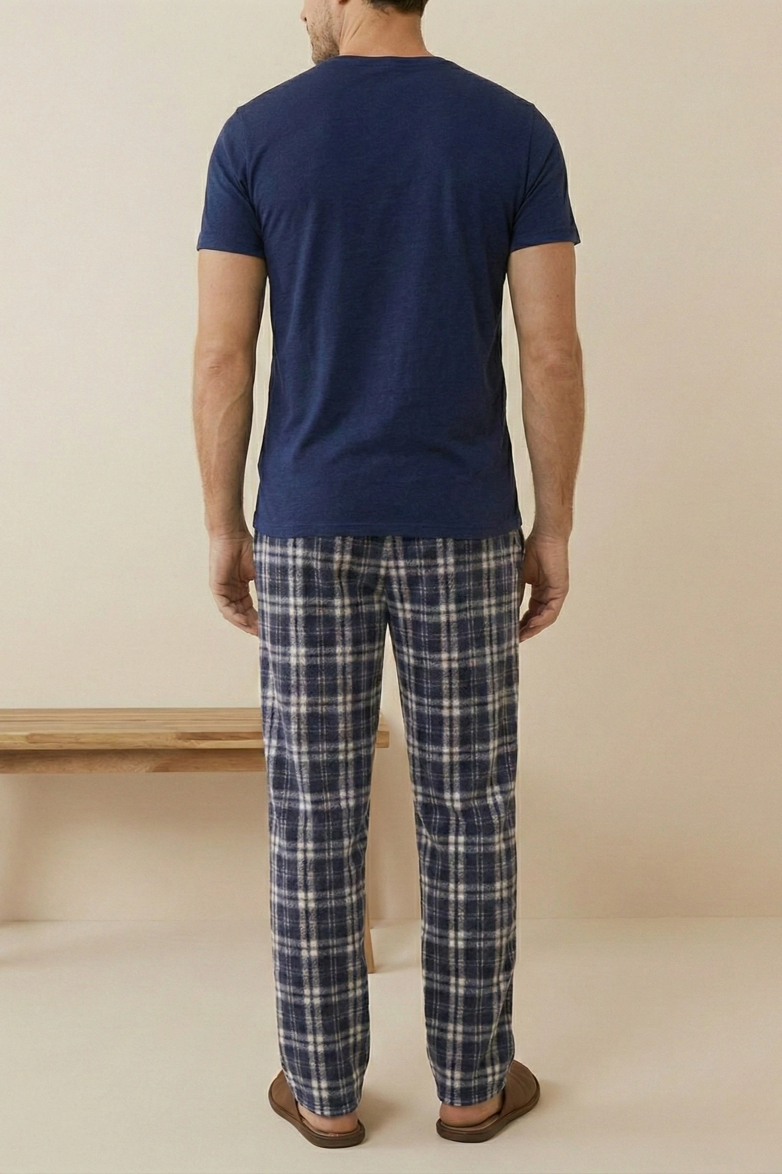 Luxury Soft Wellsoft Polar Ekose Kare Desenli Kışlık Pijama Altı Pantolon - Lacivert