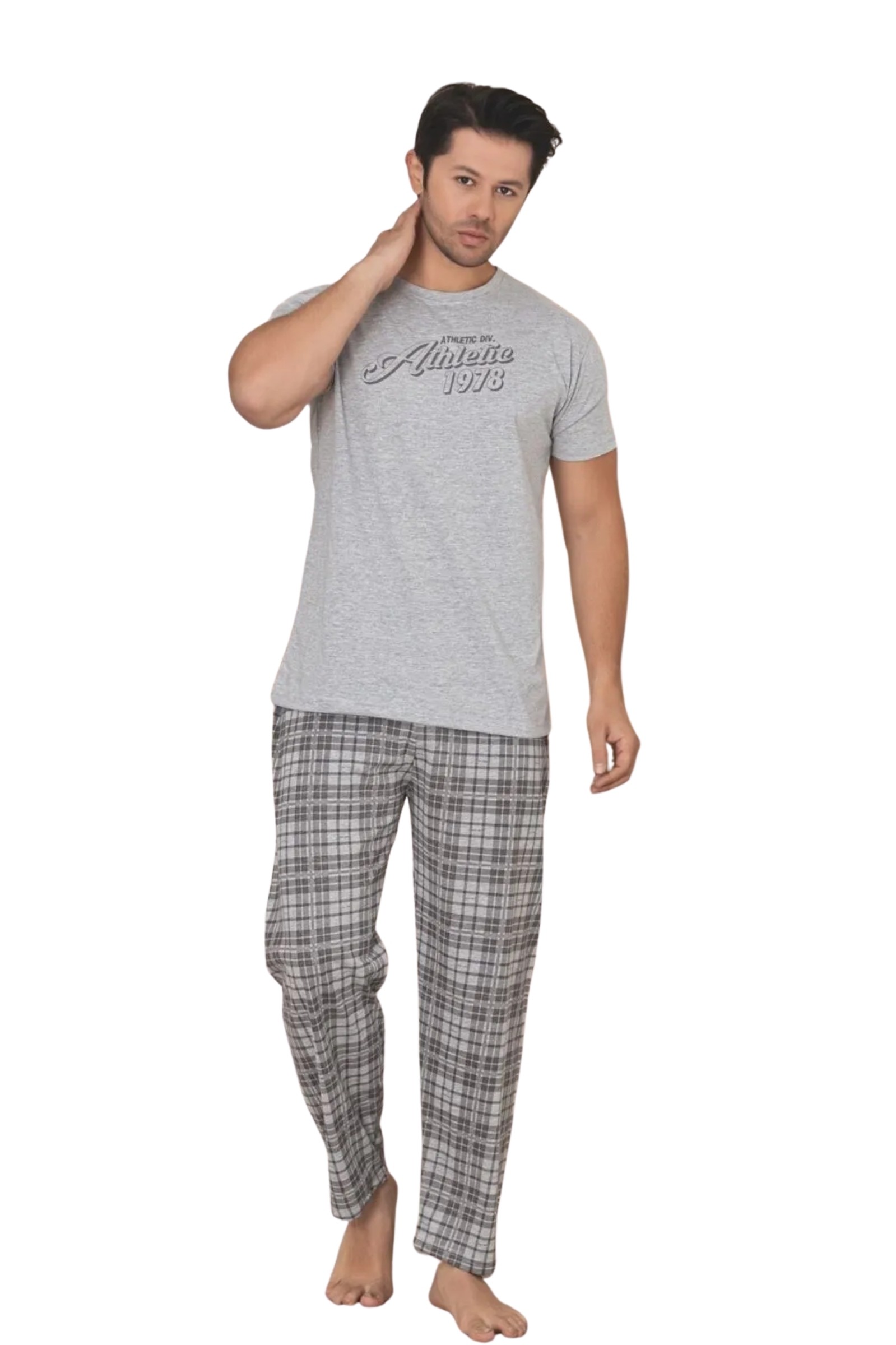 Dreamy Pamuklu Ekose Kareli Kısa Kollu Örme Erkek Pijama Takımı