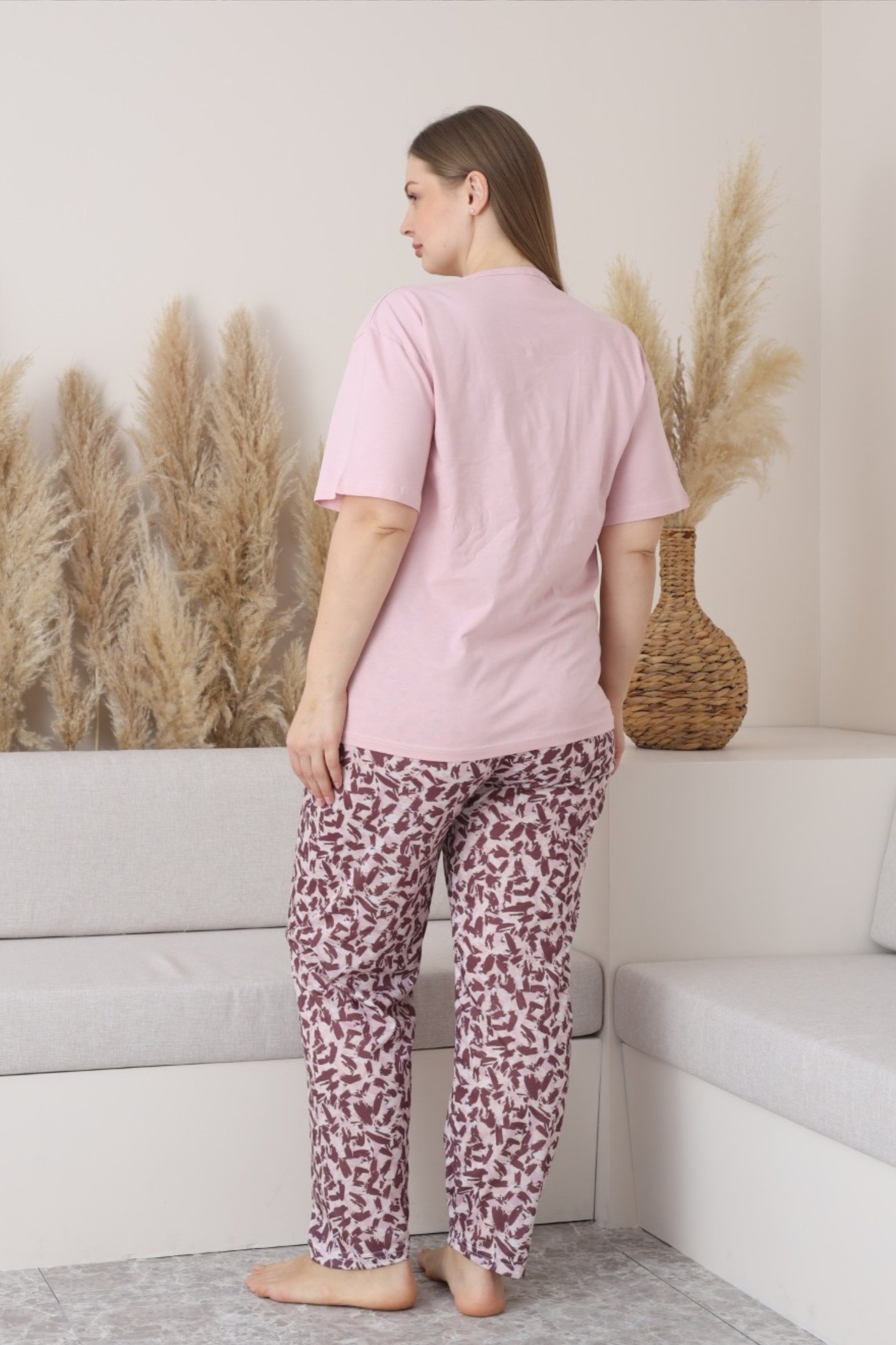 X-Dreamy Büyük Beden Pamuklu Düğmeli Yaka Kısa Kollu Penye Pijama Takımı