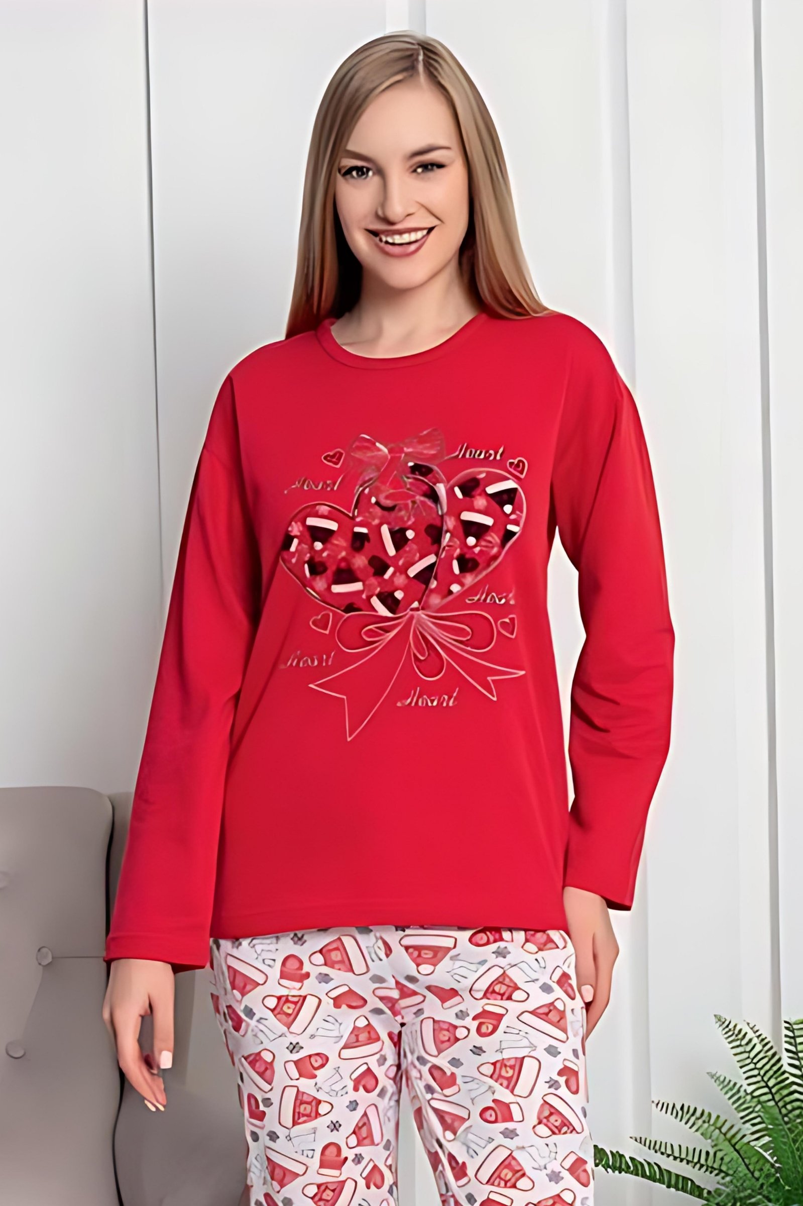 Dreamy Pamuklu Desenli 2 İplik Uzun Kollu Pijama Takımı