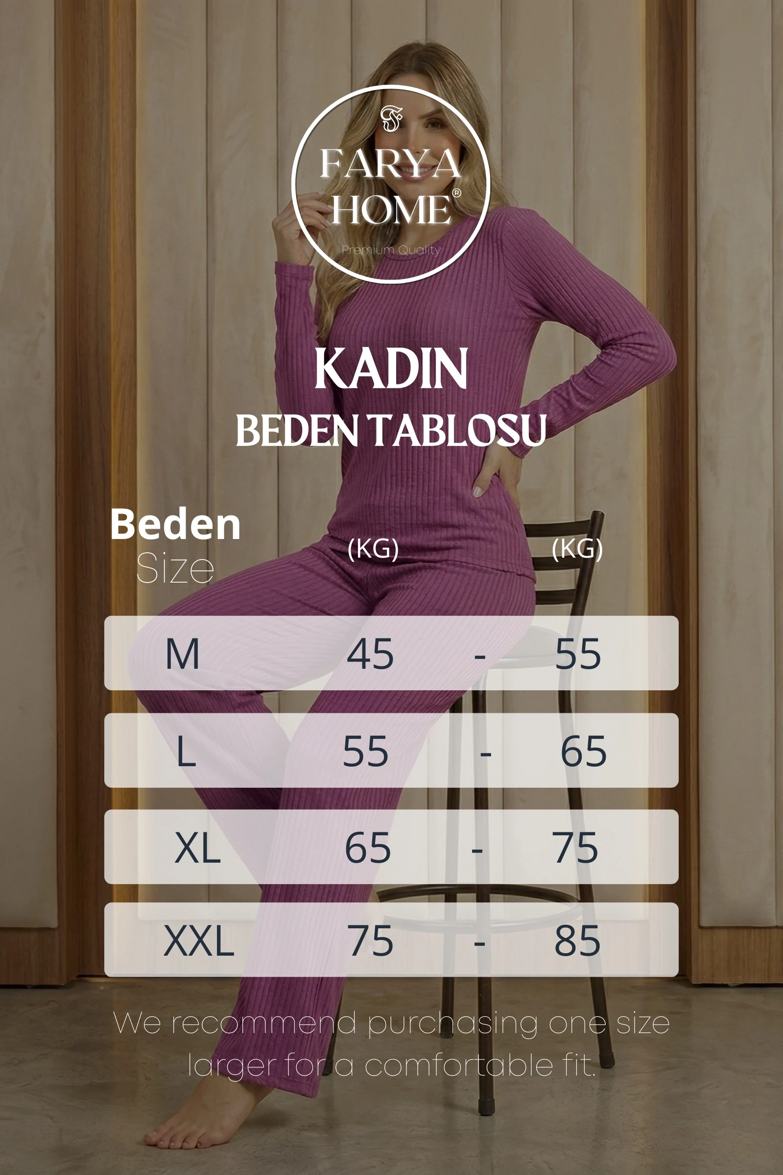 Uzun Kollu Bol Paça Yumuşak Şeritli Örme Kaşkorse Pijama Takımı - Orkide