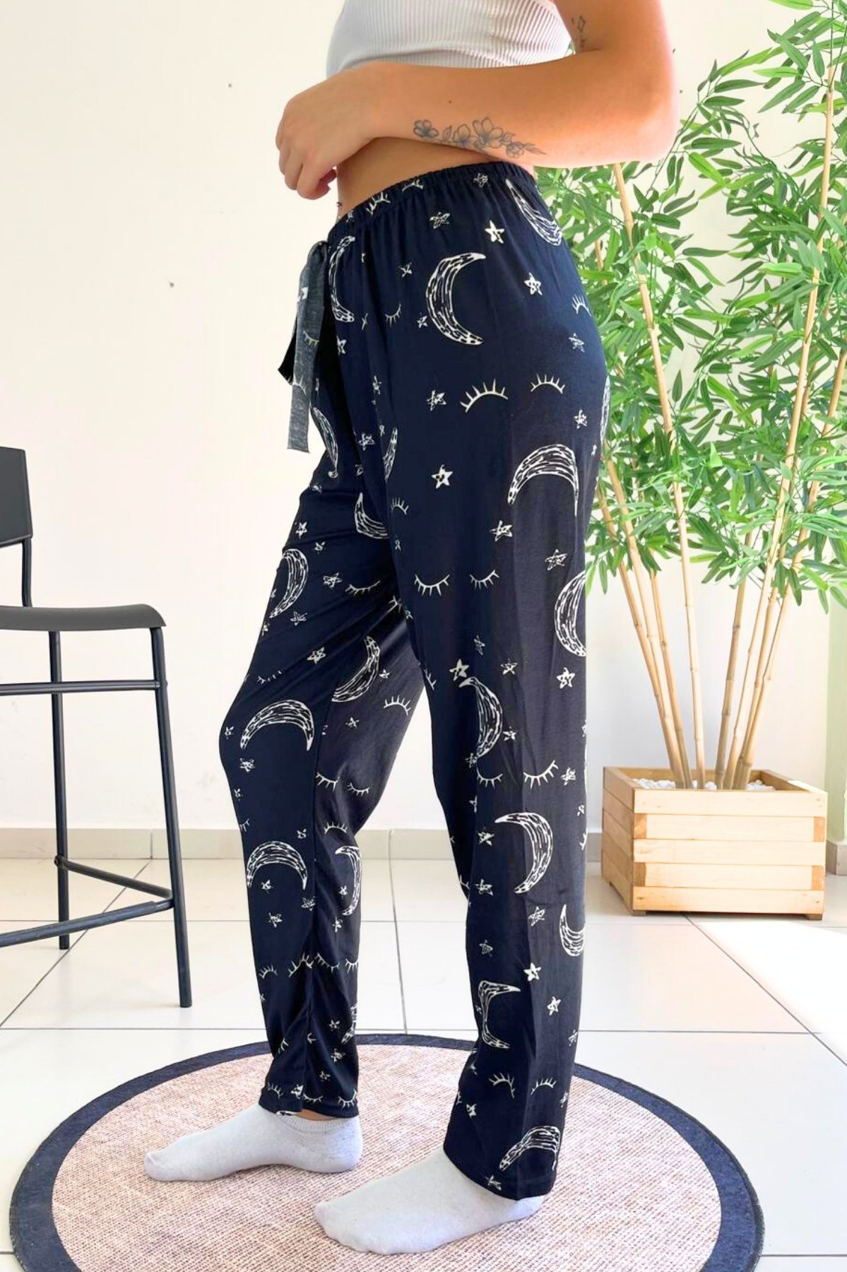 Dreamy Soft Kadife Dokulu Desenli Süet Pijama Altı Pantolon - Lacivert