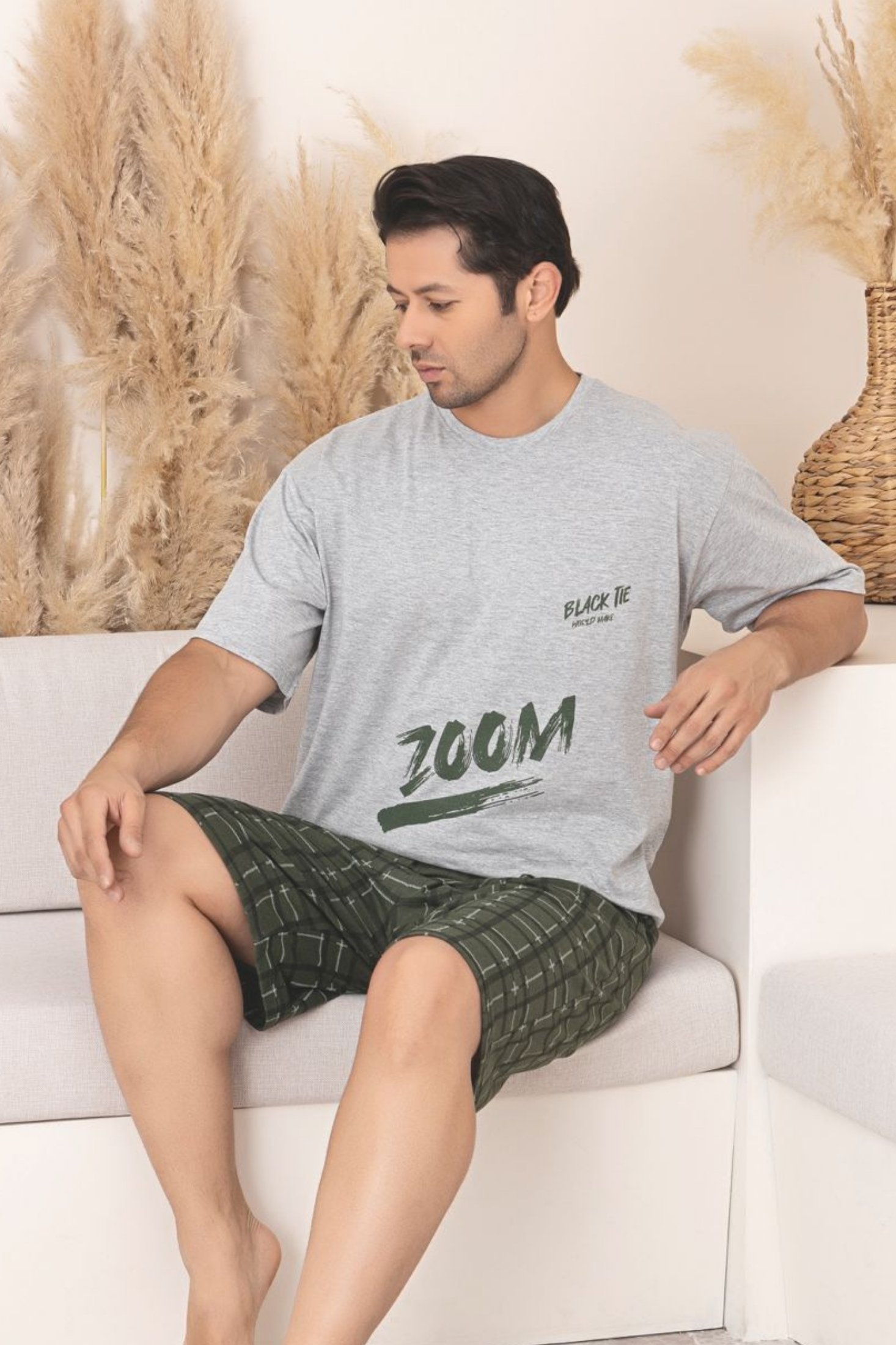 Büyük Beden Pamuklu Cepli Kısa Kollu Şortlu Erkek Pijama Takımı
