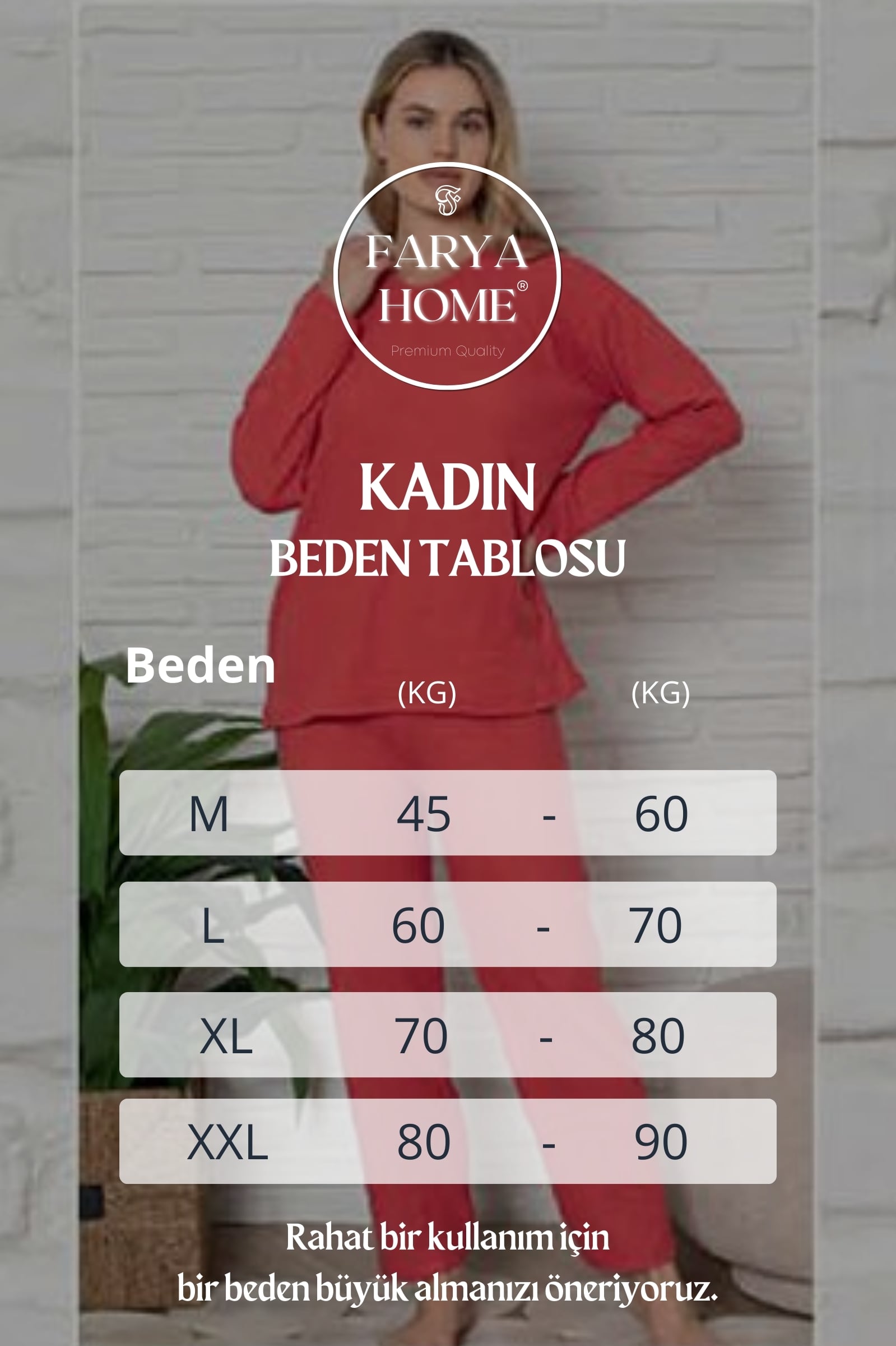 Kalın Kışlık İnterlok Şeritli Uzun Kollu Örme Pijama Takımı - Kırmızı