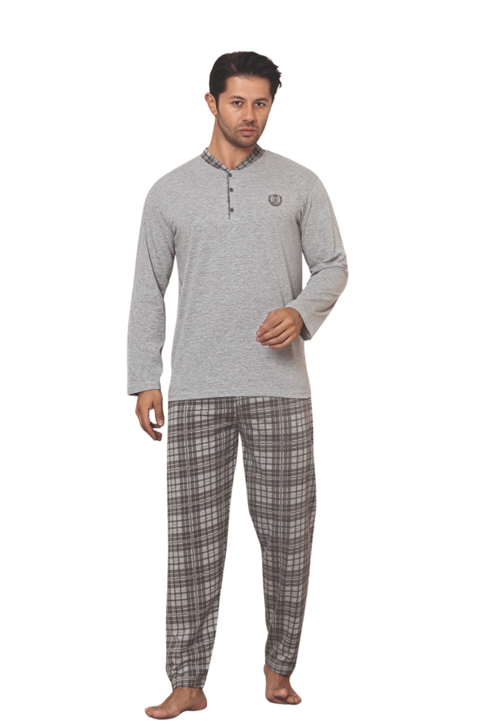 Dreamy Pamuklu Ekose Kareli Uzun Kollu Düğmeli Yaka Erkek Pijama Takımı