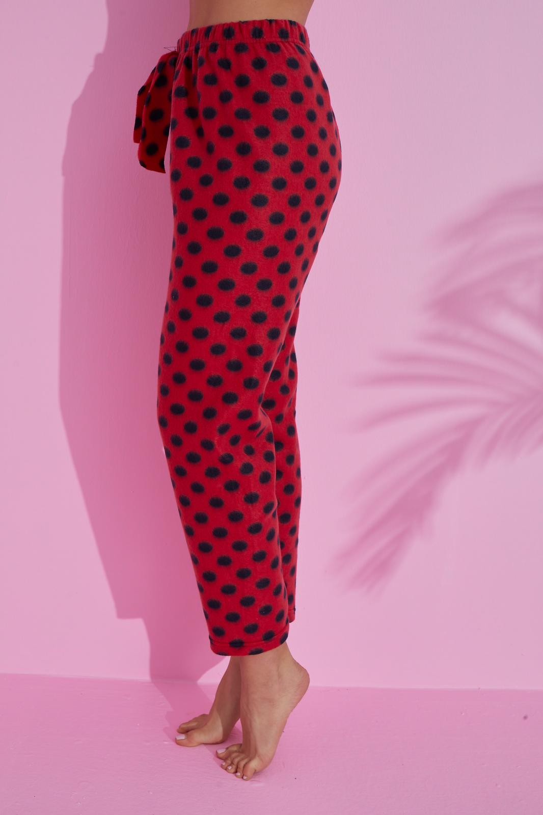 Luxury Soft Welsoft Polar Puantiyeli Kışlık Peluş Pijama Altı Pantolon - Kırmızı